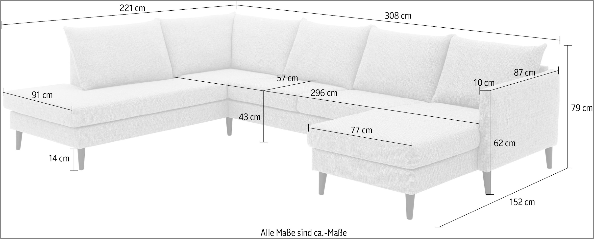 ATLANTIC home collection Wohnlandschaft »Rekvik U-Form« mit Wellenunterfederung, mit Massivholzfüssen