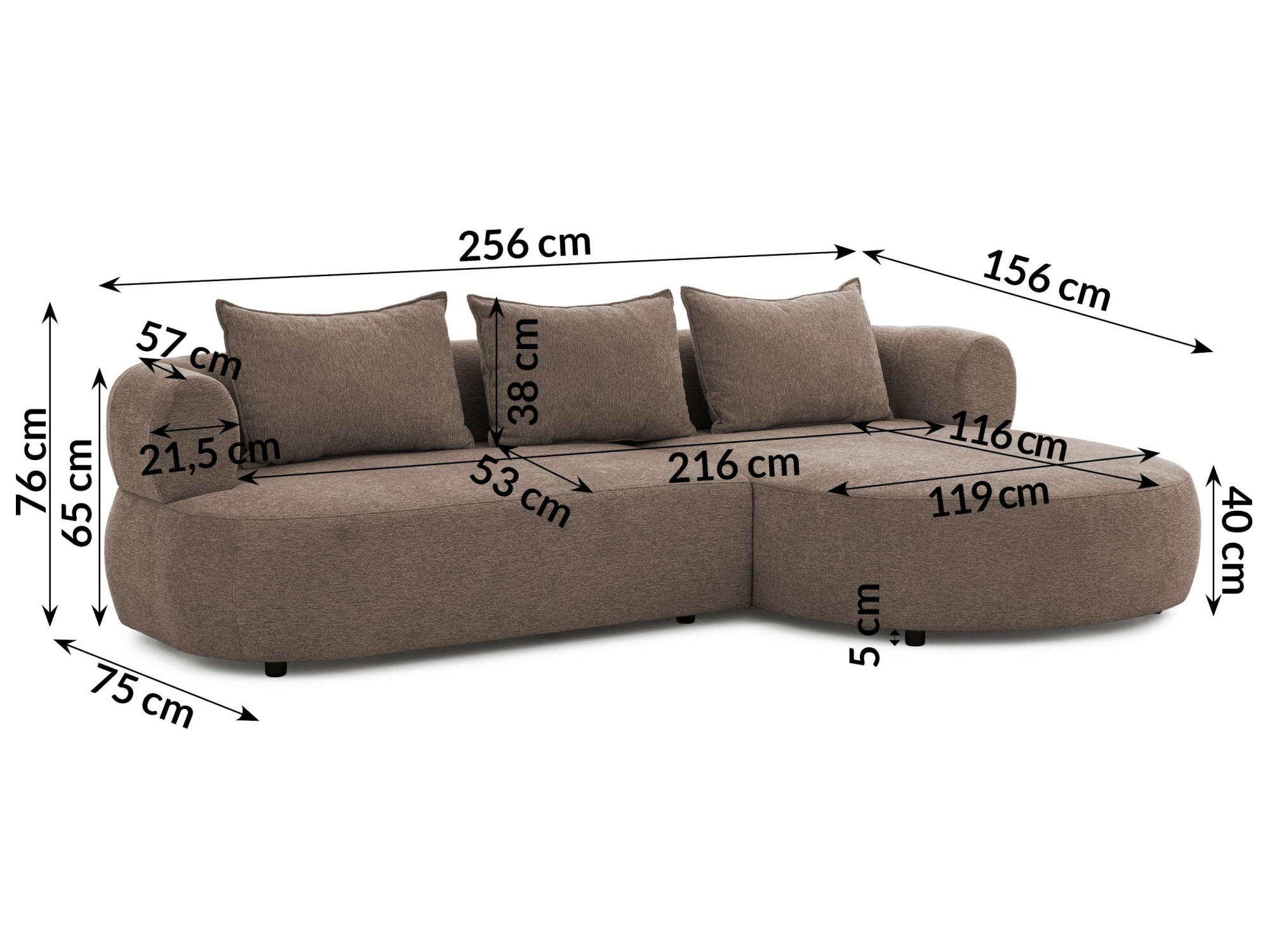 Home affaire Ecksofa »LUSSAC L-Form Design-Sofa mit Zierkissen, Masse B/T/H: 257/159/78 cm« hoher Sitzkomfort und modernes Design, Sofa ohne Bettfunktion