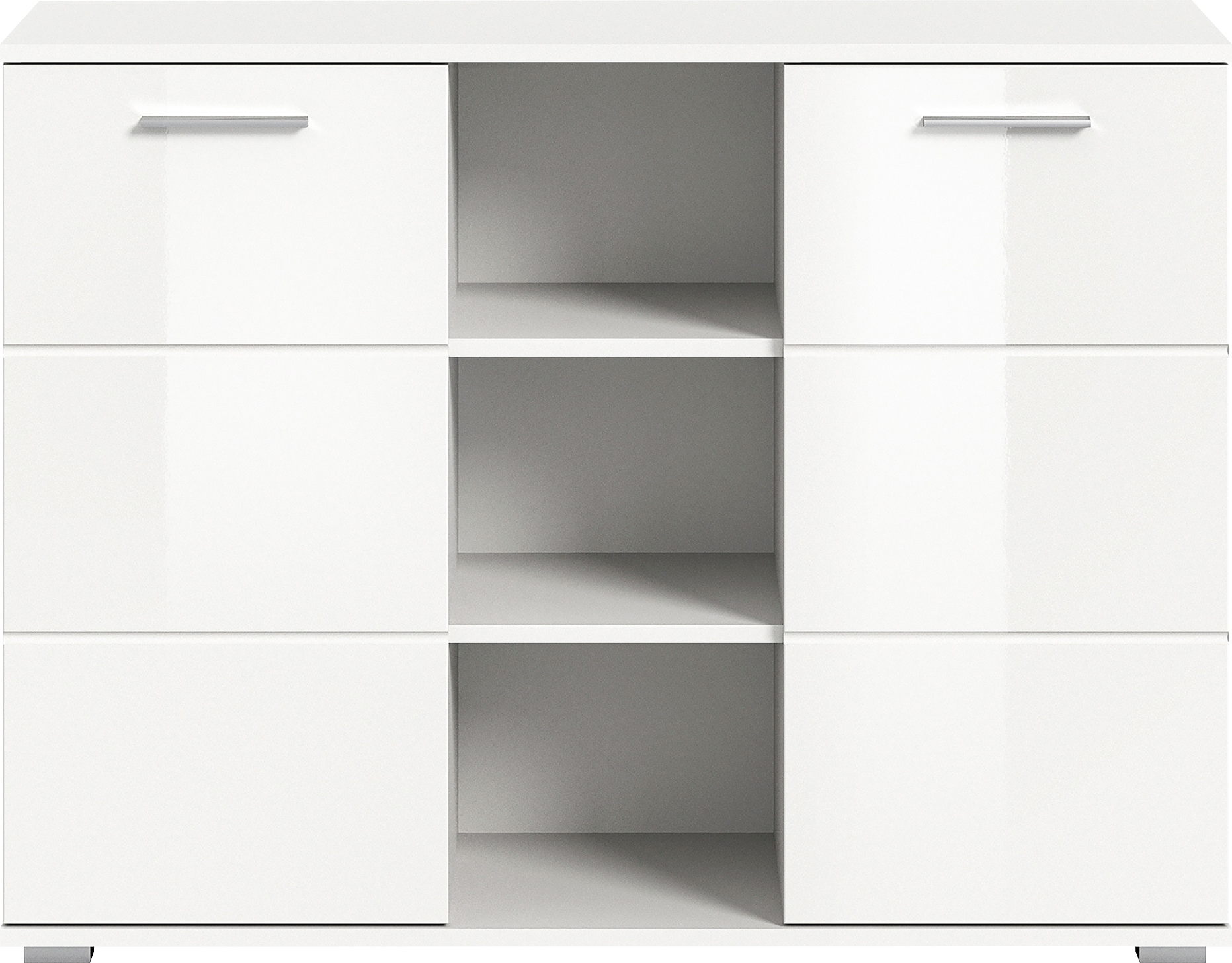 Home affaire Sideboard »Valge, Breite 110 cm, 2 Türen, 4 verstellbare Böden, 3 offene Fächer« Front-Rillenfräsung, Schuhkommode, Anrichte, Schrank, Kommode