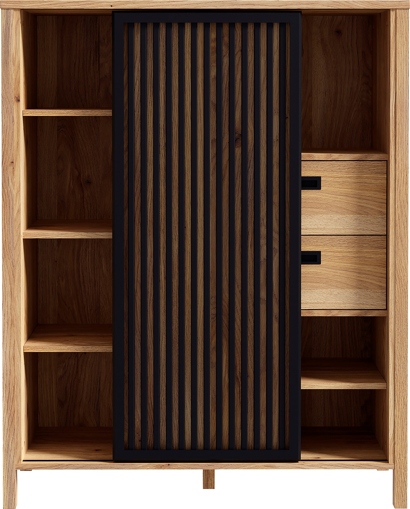 FORTE Buffet haut »Jytana« largeur 103,4 cm, porte coulissante à effet lamelles, Mauvella chêne/noir