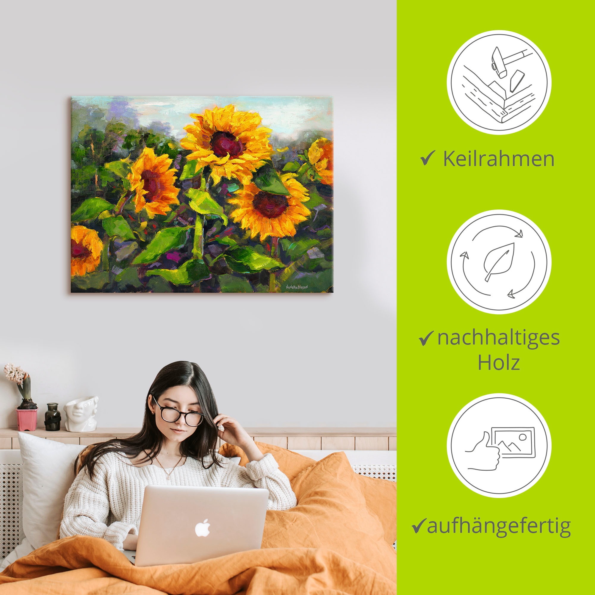 Artland Tableau sur toile »Das Erwachen der Sonnenblumen IV« 1 cuis tlg. auf Holzrahmen gespannt