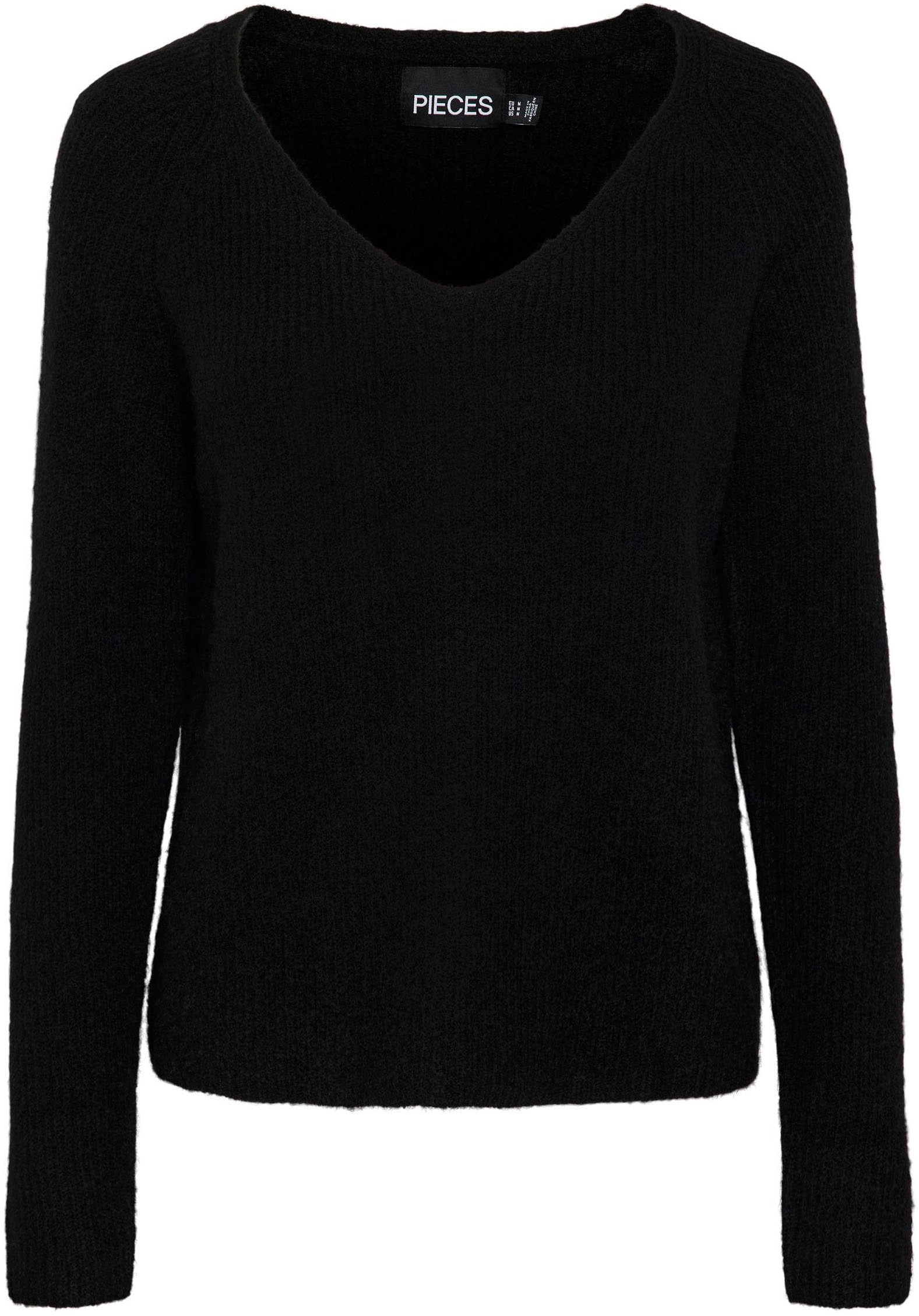 pieces Pull col V »PCELLEN LS V-NECK KNIT NOOS BC« mit Wolle