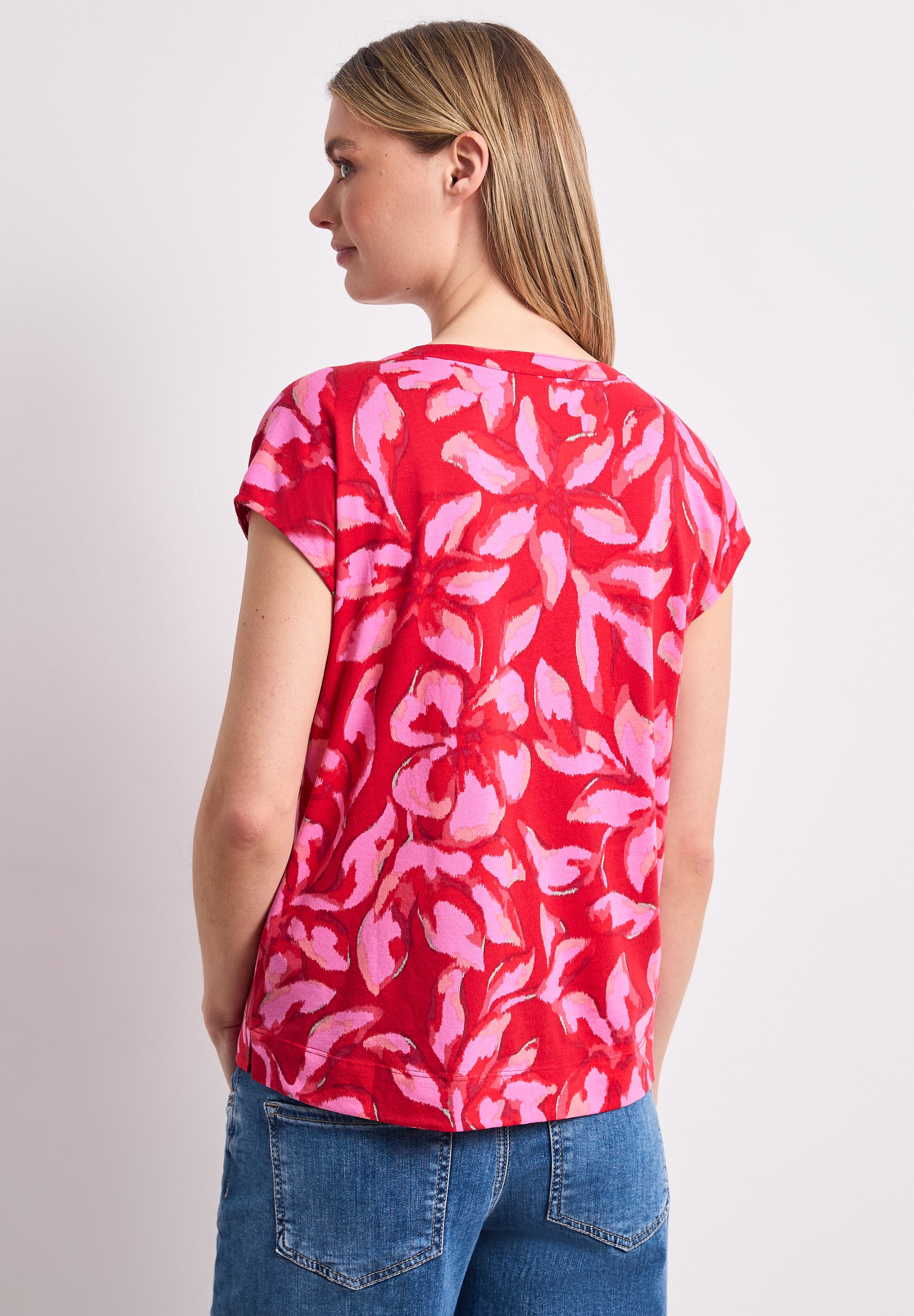 STREET ONE Haut de chemise t-shirt d'été à motif floral avec patte de boutonnage