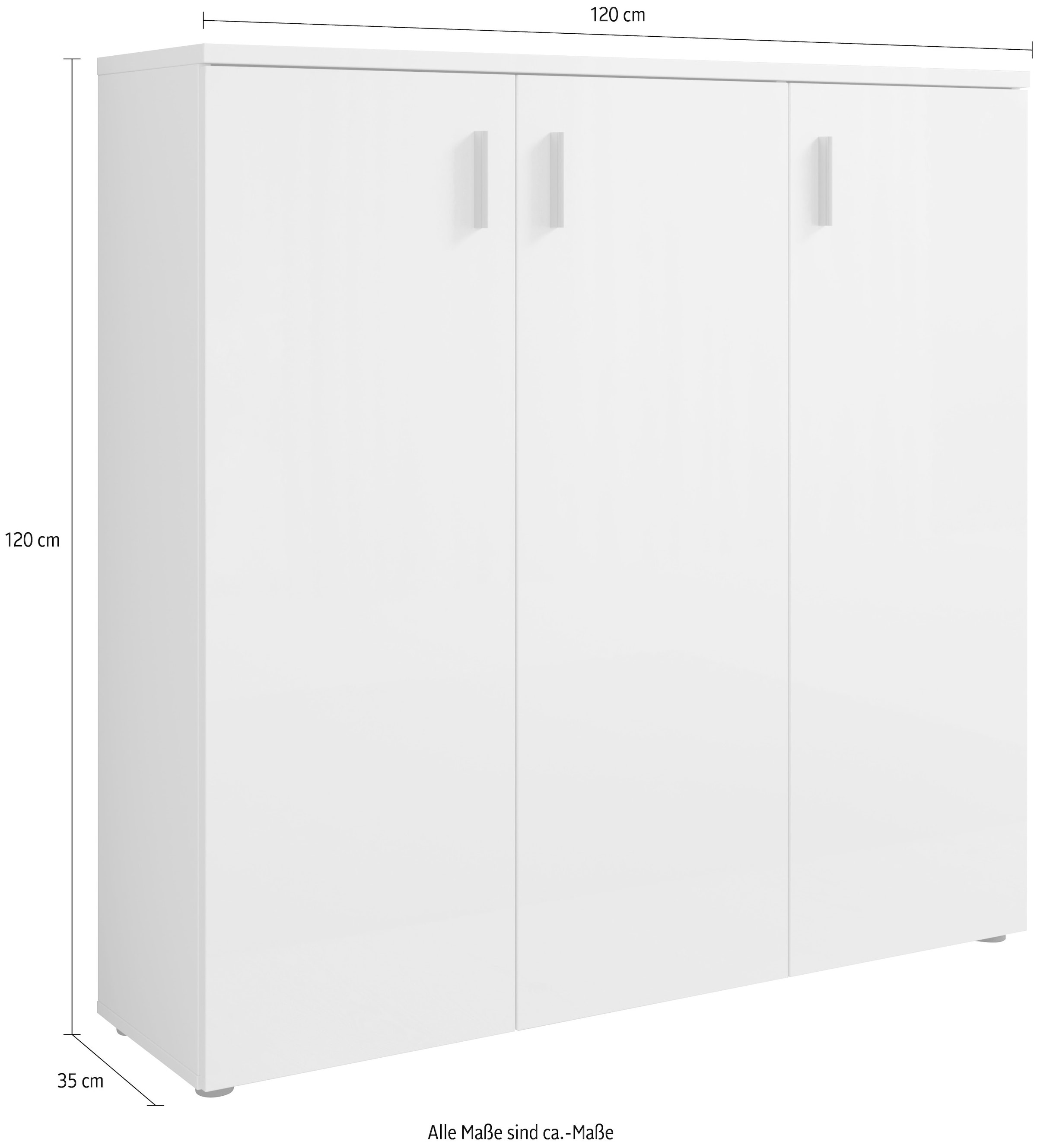 HBZ Schuhschrank »Lincoln weiss Glanz, BxHxT 120x120x35 cm« 1 Stk. tlg. Schuhschrank mit 3 Türen, 8 Einlegeböden verstellbar, 2 feste Böden