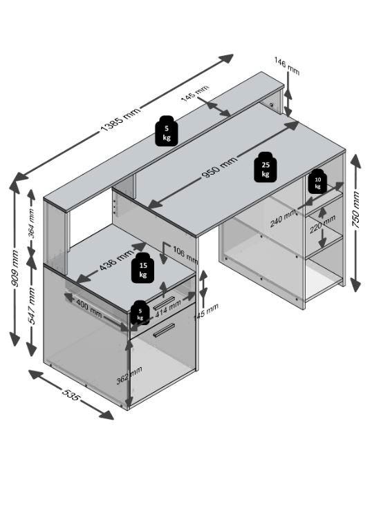 FMD Bureau à étagères »Bolton« Schreibtisch mit Stauraum und Ablage, offene Fächer, 138,5 cm breit