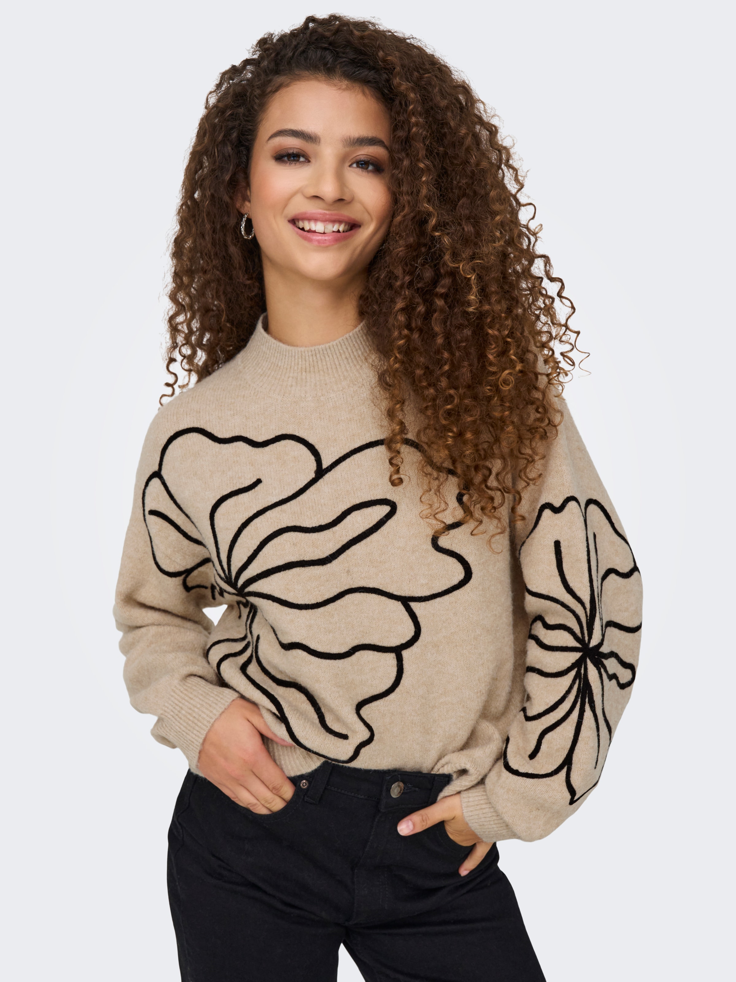 JDY Pull en tricot »JDYJELLA L/S FLOWER PULLOVER KNT NOOS« mélange de matériaux, coupe régulière