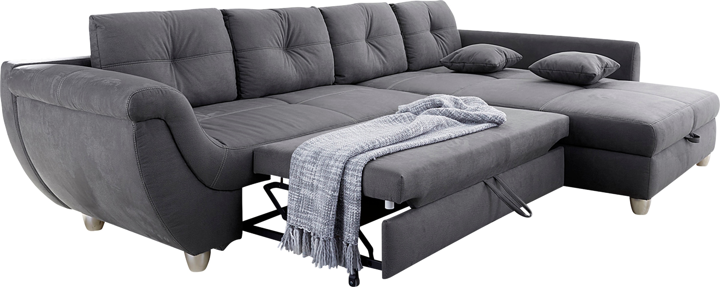 Jockenhöfer Gruppe Canapé d'angle »Maranello L-Form« mit grossem Stauraum, Gästebett- und Relaxfunktion, Nosagfederung