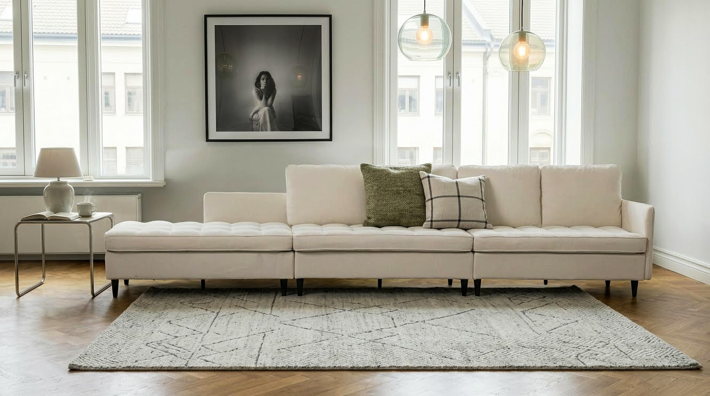 Dorel Home Paysage de salon »LINDHUS, Chenille, Modulsofa, verschiedene Stellvarianten« Largeur en forme de U (254 cm) fixable avec connecteurs, méridienne, rangement