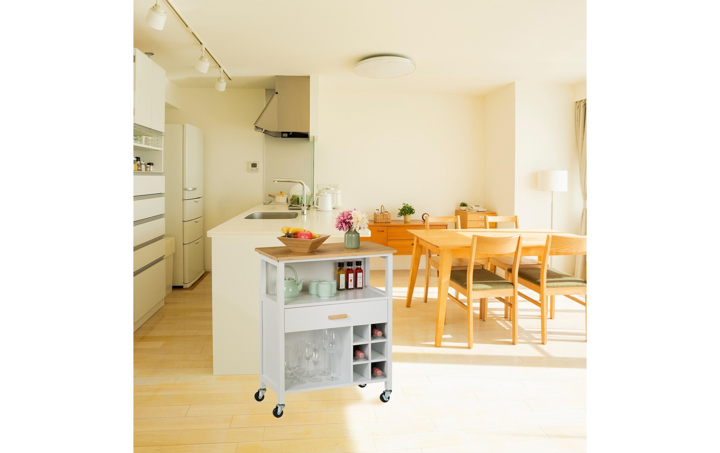 relaxdays Küchenwagen »mit Weinregal 80 x 65 x 35 cm«