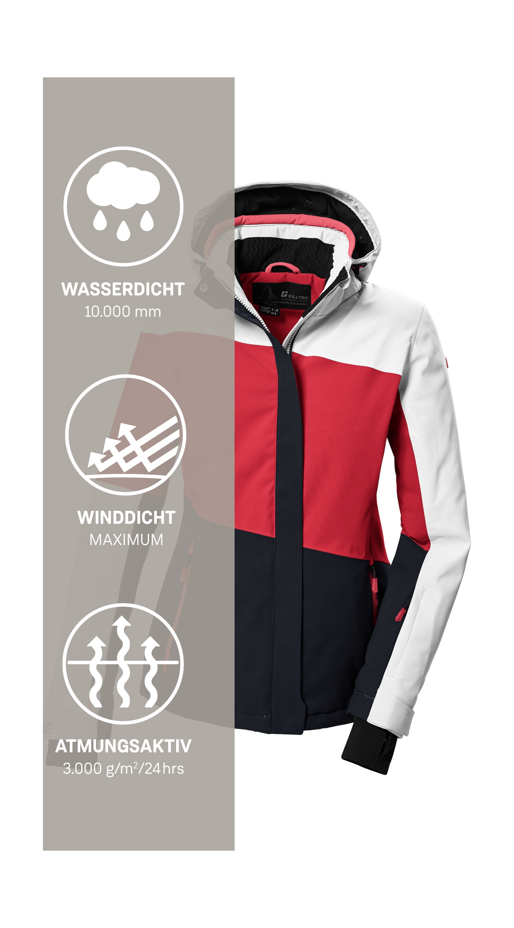 Killtec Veste de ski »KSW 67 WMN SKI JCKT« Damen Skijacke: wasserdicht, atmungsaktiv, abnehmbare Kapuze