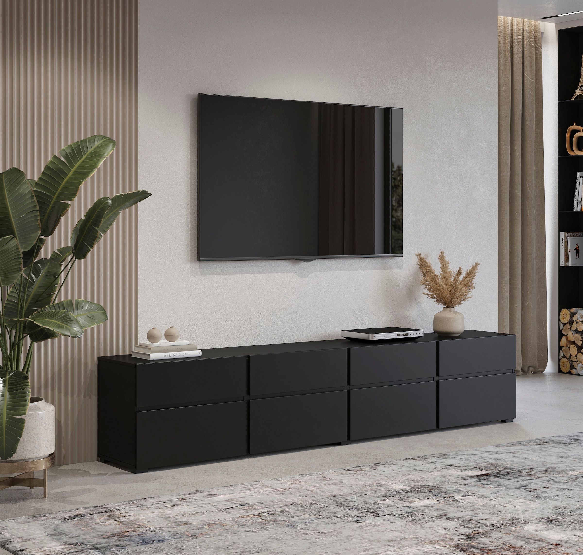 GOODproduct Lowboard »Cross, moderne grifflose TV-Kommode,4 Klappen/4 Schubkästen« Breite 225 cm, TV-Schrank mit viel Stauraum, TV-Board