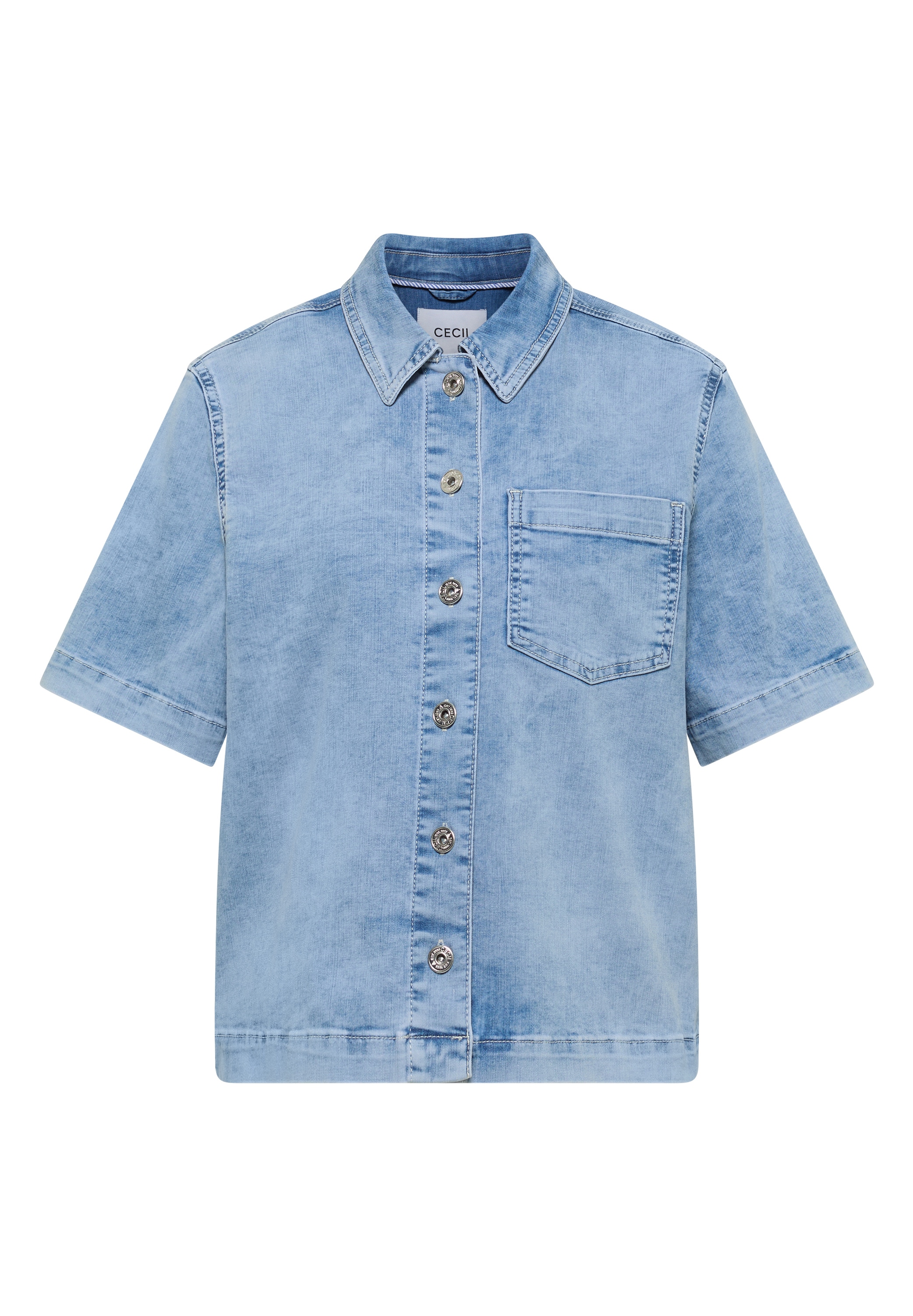 Cecil Veste en jean ohne Kapuze Kurzarm Jeans-Overshirt mit Knopfleiste