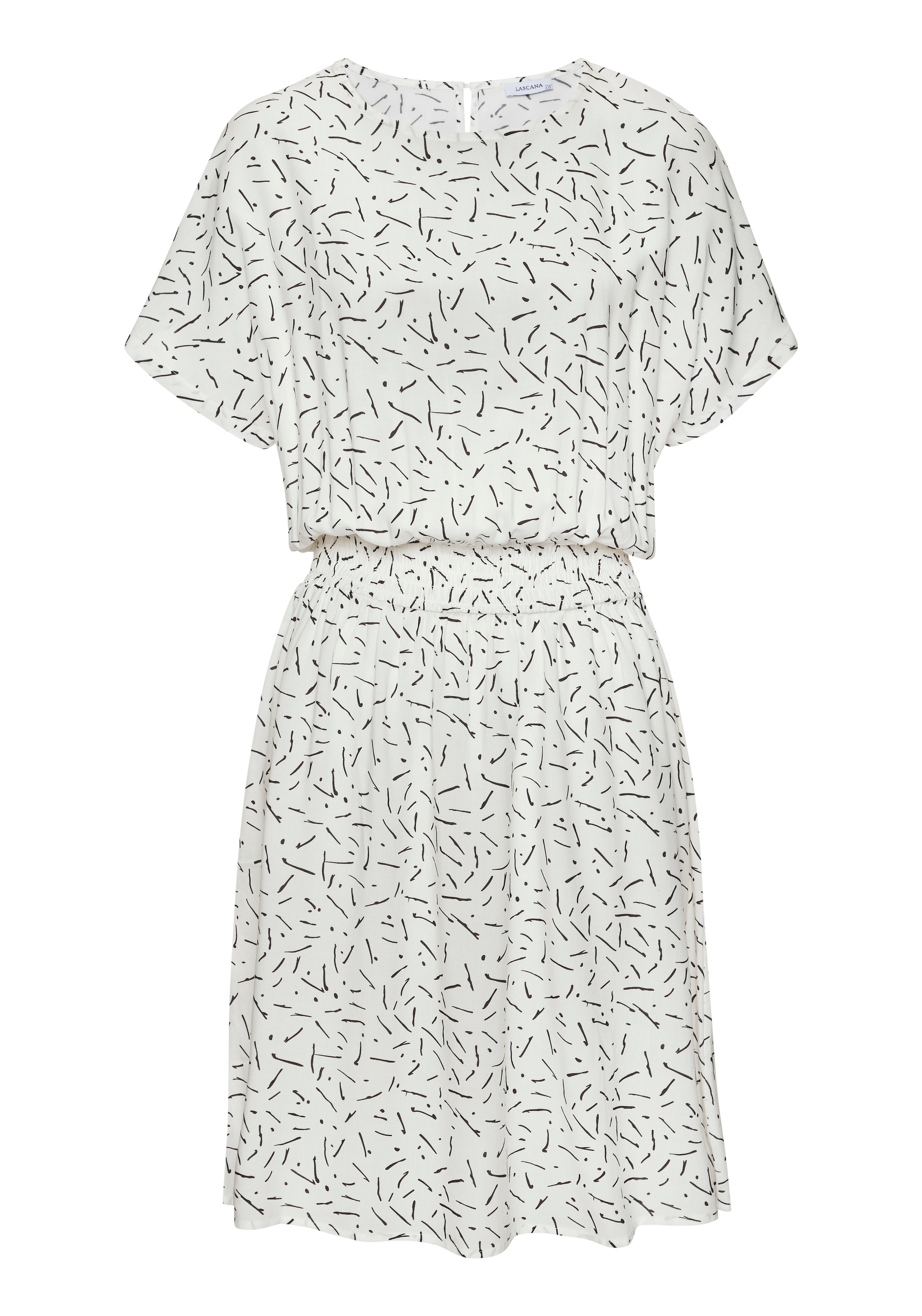 LASCANA Robe d'été »in lässiger Form mit kurzen Ärmeln« Sans poches robe tissée en viscose, robe en viscose avec imprimé graphique, robe courte