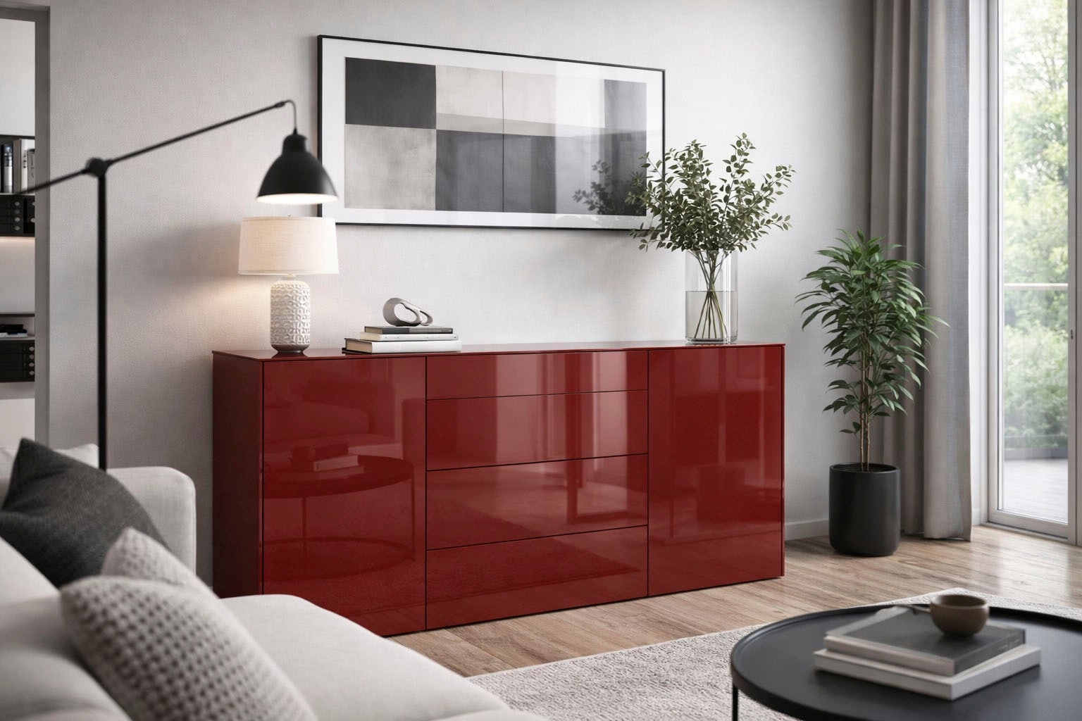 Mäusbacher Kommode Kommode BHT 179/89/42 cm, Push to open, Front+Oberplatte=Glas
