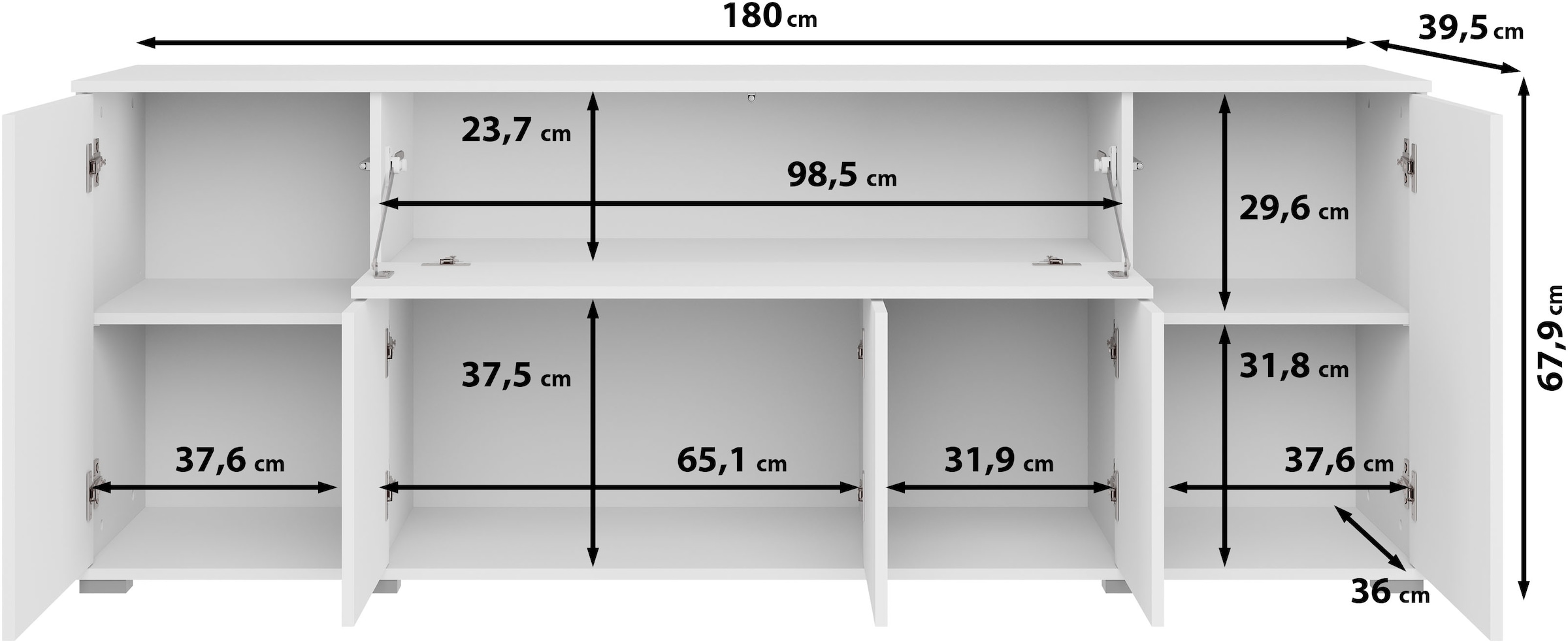 GOODproduct Sideboard »Kenia, B/H/T: 180 x 68 x 39,5 cm« 1 Stk. tlg. Push-to-Open, Klappe und verstellbare Einlegeböden