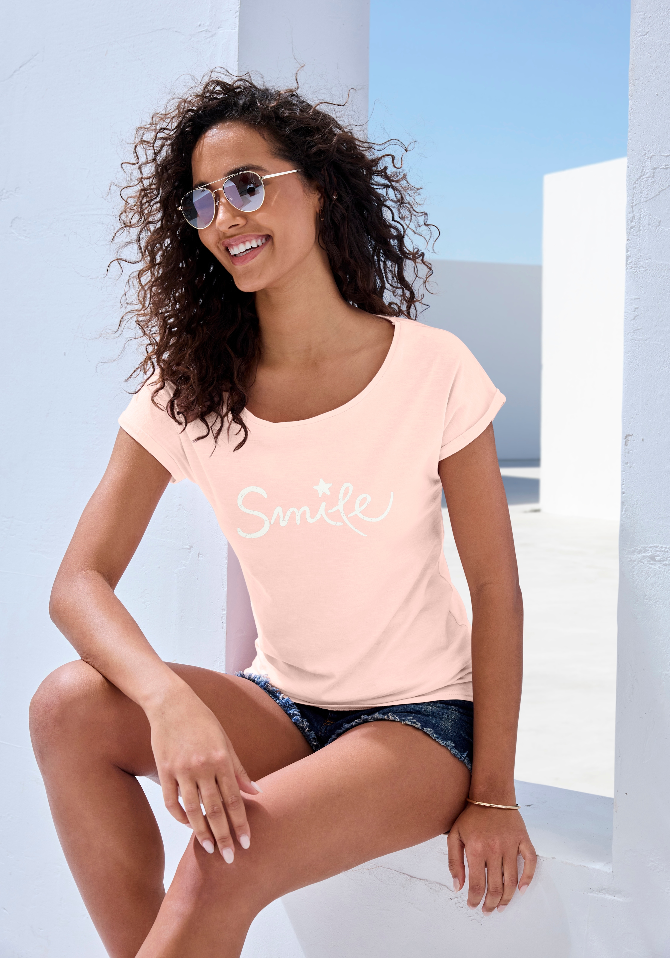 Beachtime T-Shirt »mit Frontdruck "Smile"« aus weicher Baumwoll-Qualität