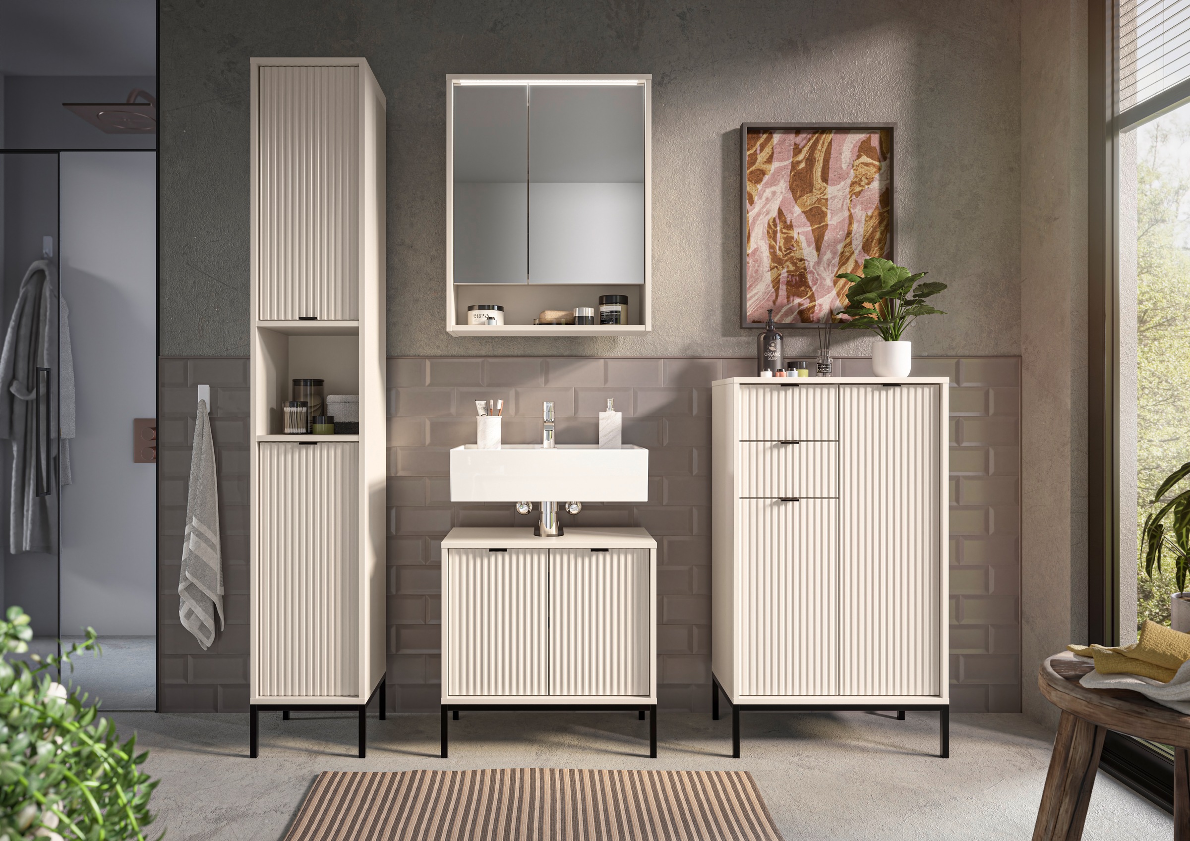 BASIC by Balculina Midischrank »Lucera Midischrank, Badezimmerschrank BxHxT 60x106x32« 1 Stk. tlg. Breite 60 cm, Tür L/R montierbar