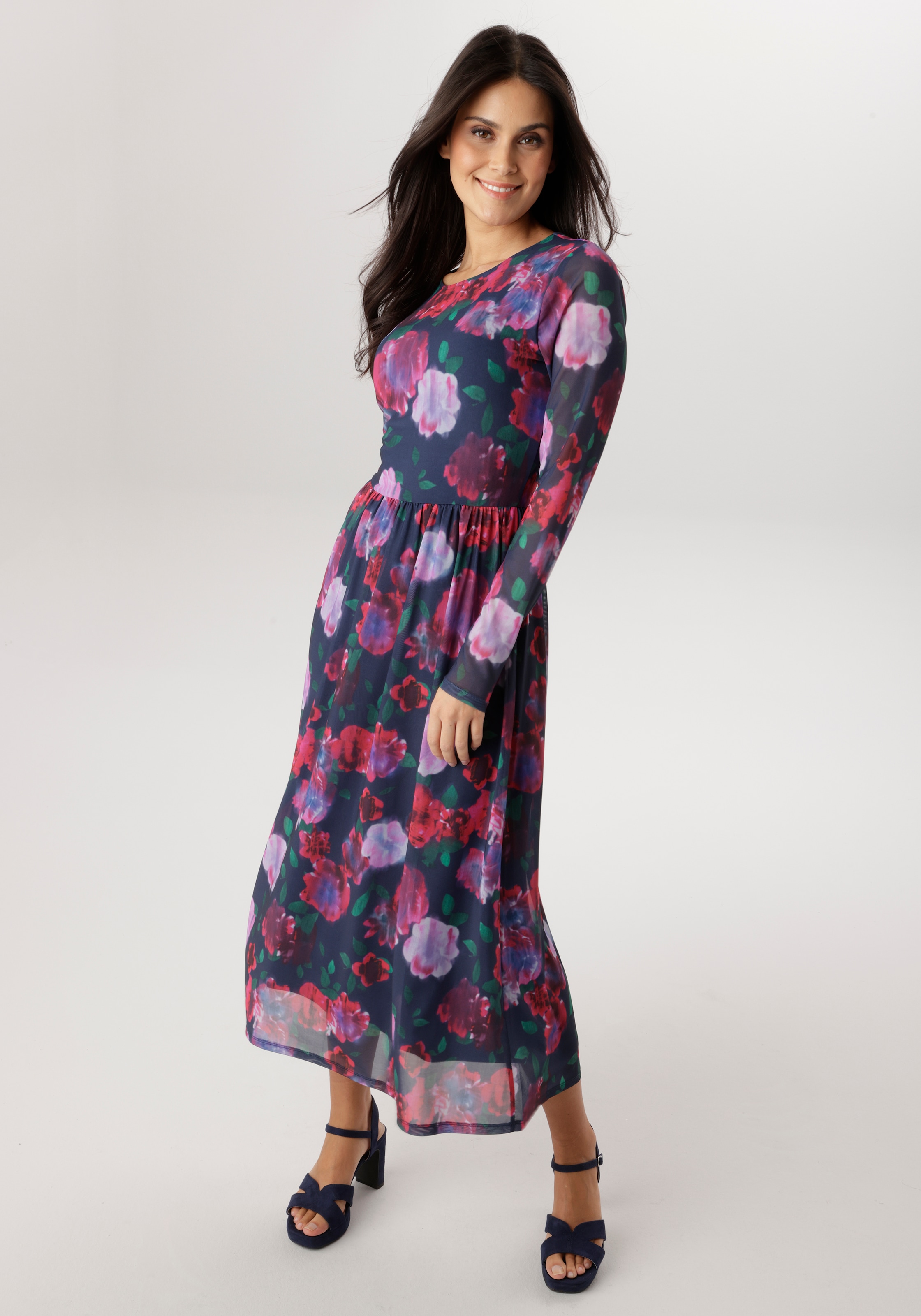 Aniston SELECTED Robe midi in Mesh-Qualität und floralem Batik-Musterung - NEUE KOLLEKTION