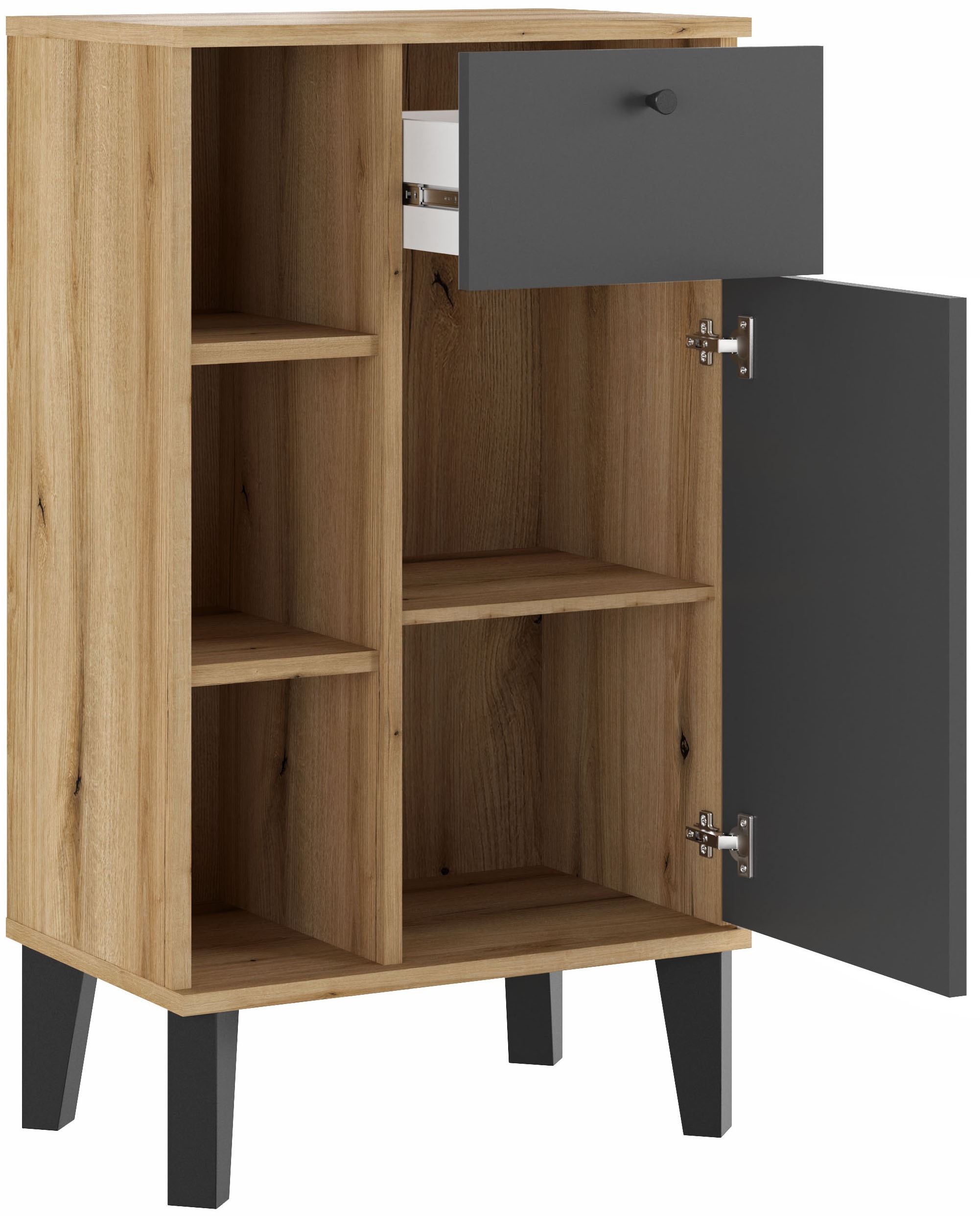 INOSIGN Midischrank »Oslo, Badschrank mit Knopfgriff, Schrank im skandinavischen Design« in der Türfarbe Weiss oder Grau verfügbar, ausreichend Stauraum
