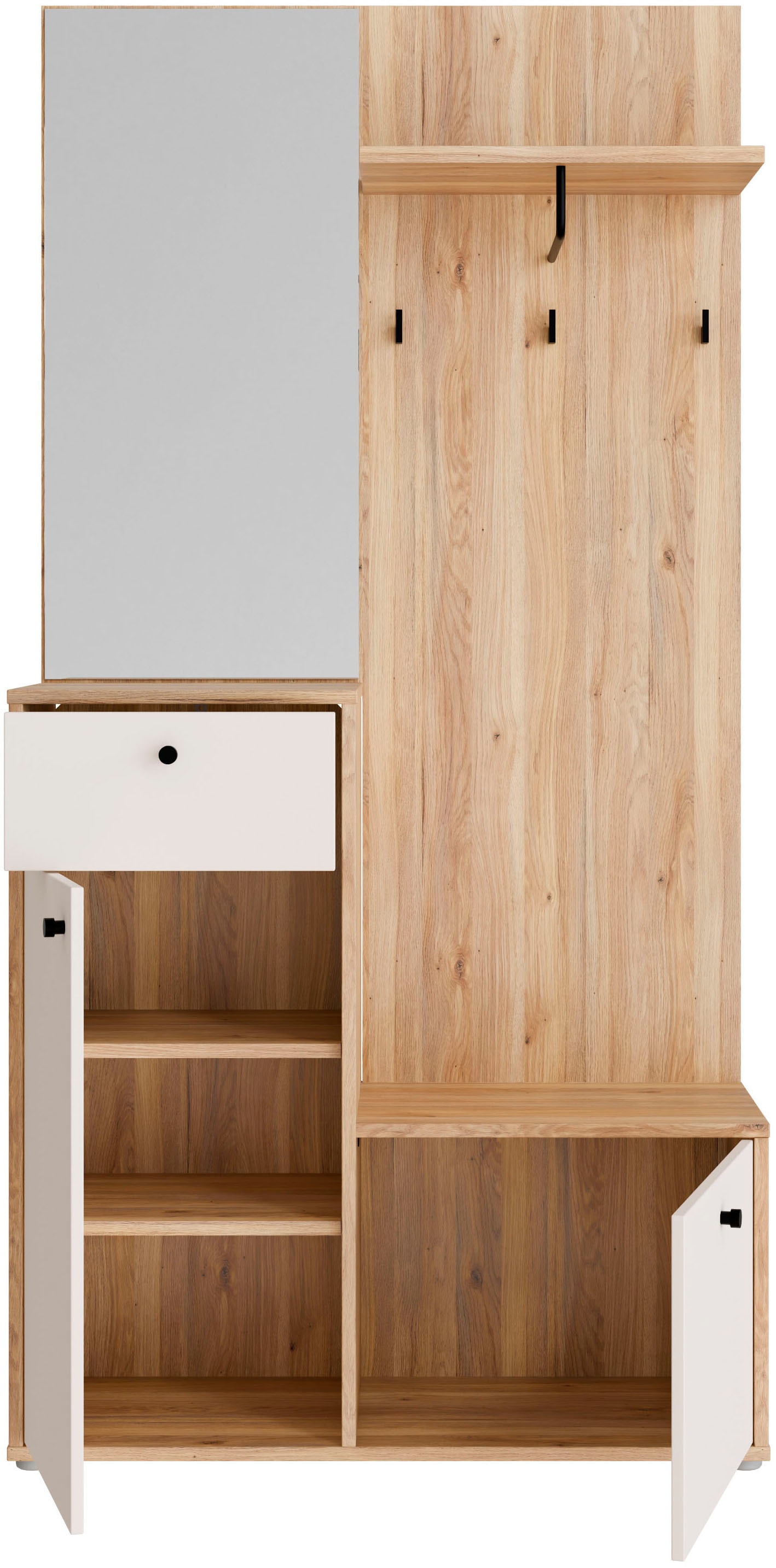 FORTE Vestiaire compact Poignées métal noires L/H/P 95,8/190,7/34,9cm Soft Close, sortie totale