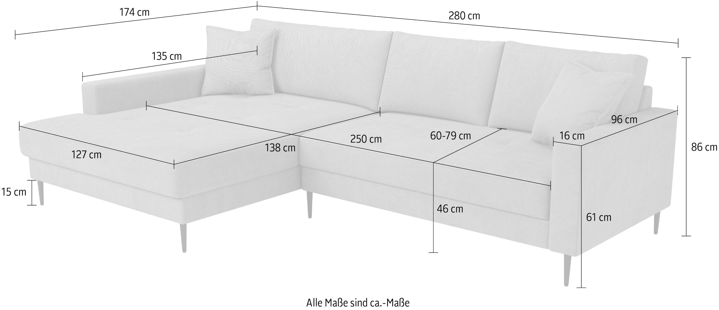 Trends by HG Canapé d'angle »Summer« tissu de qualité avec pied en métal élégant