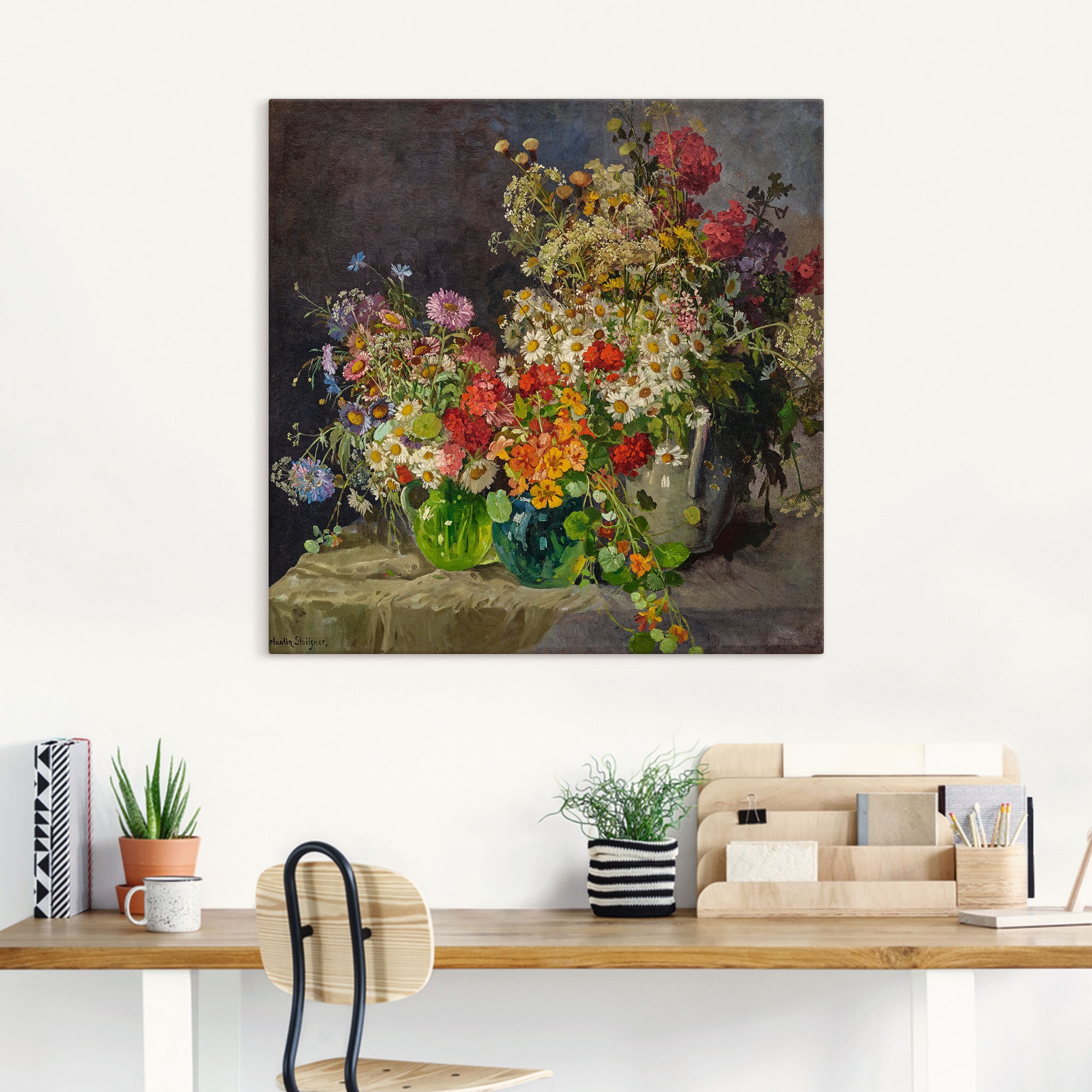 Artland Tableau sur toile »Stillleben mit Wiesenblumen in Krügen.« 1 cuis tlg. auf Holzrahmen gespannt