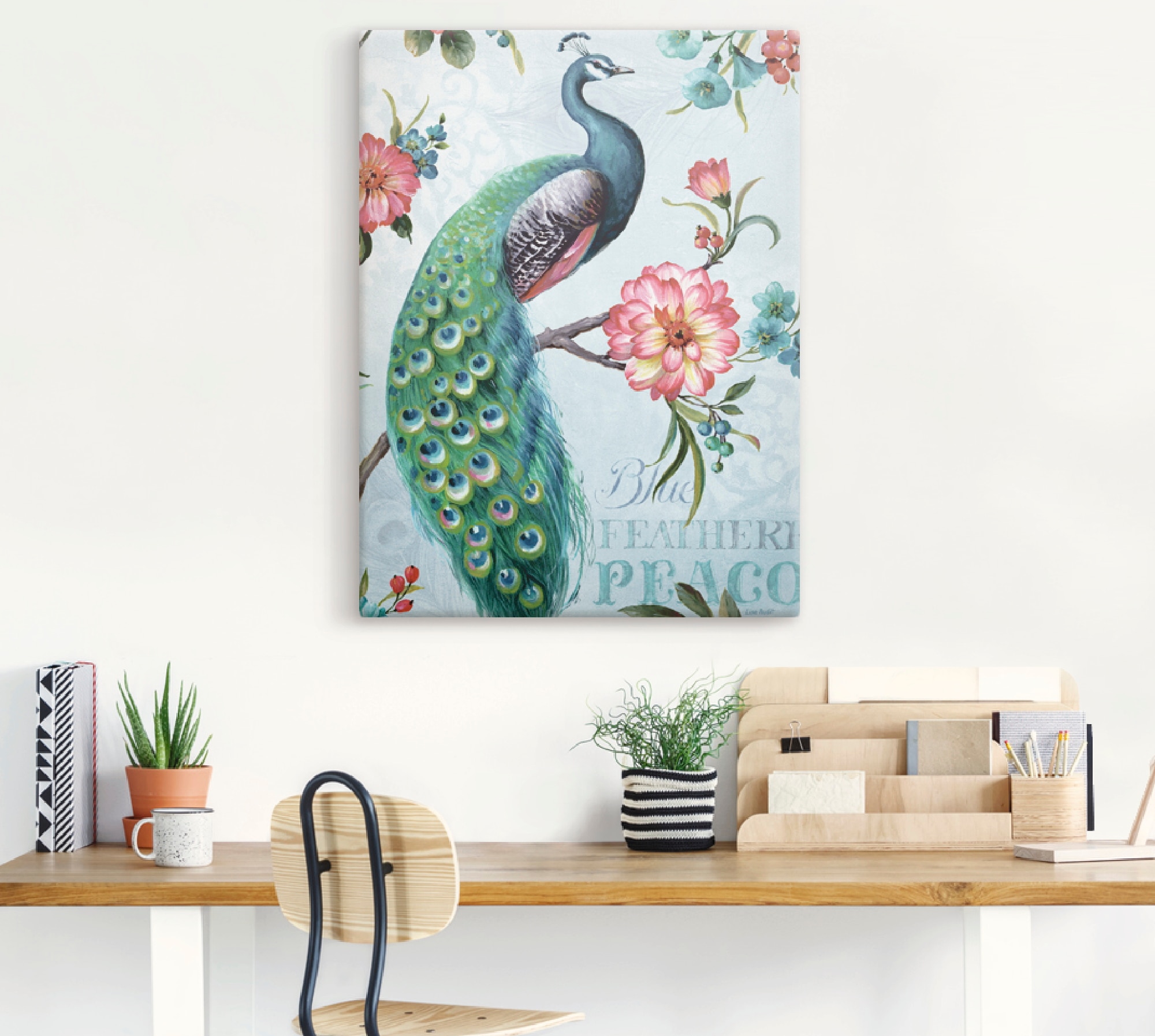 Artland Tableau sur toile »Blau gepfederter Pfau« 1 cuis tlg. auf Holzrahmen gespannt