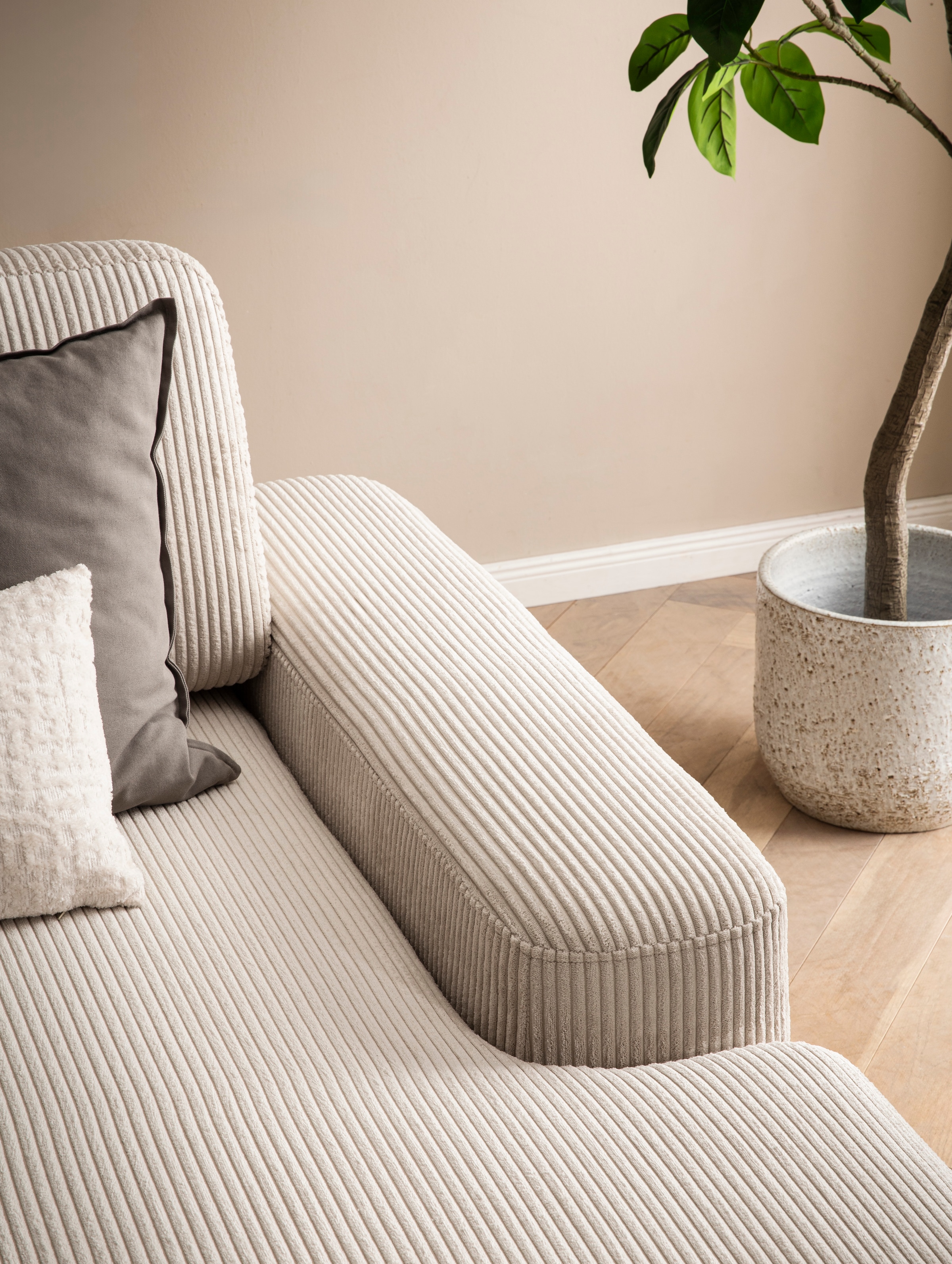 Home affaire Canapé d'angle »TORGE (264cm), Schlafsofa in Cord, Samtvelours o Struktur fein, L-Form« fonction couchage, coffre-lit, surface de couchage : 125/210 cm
