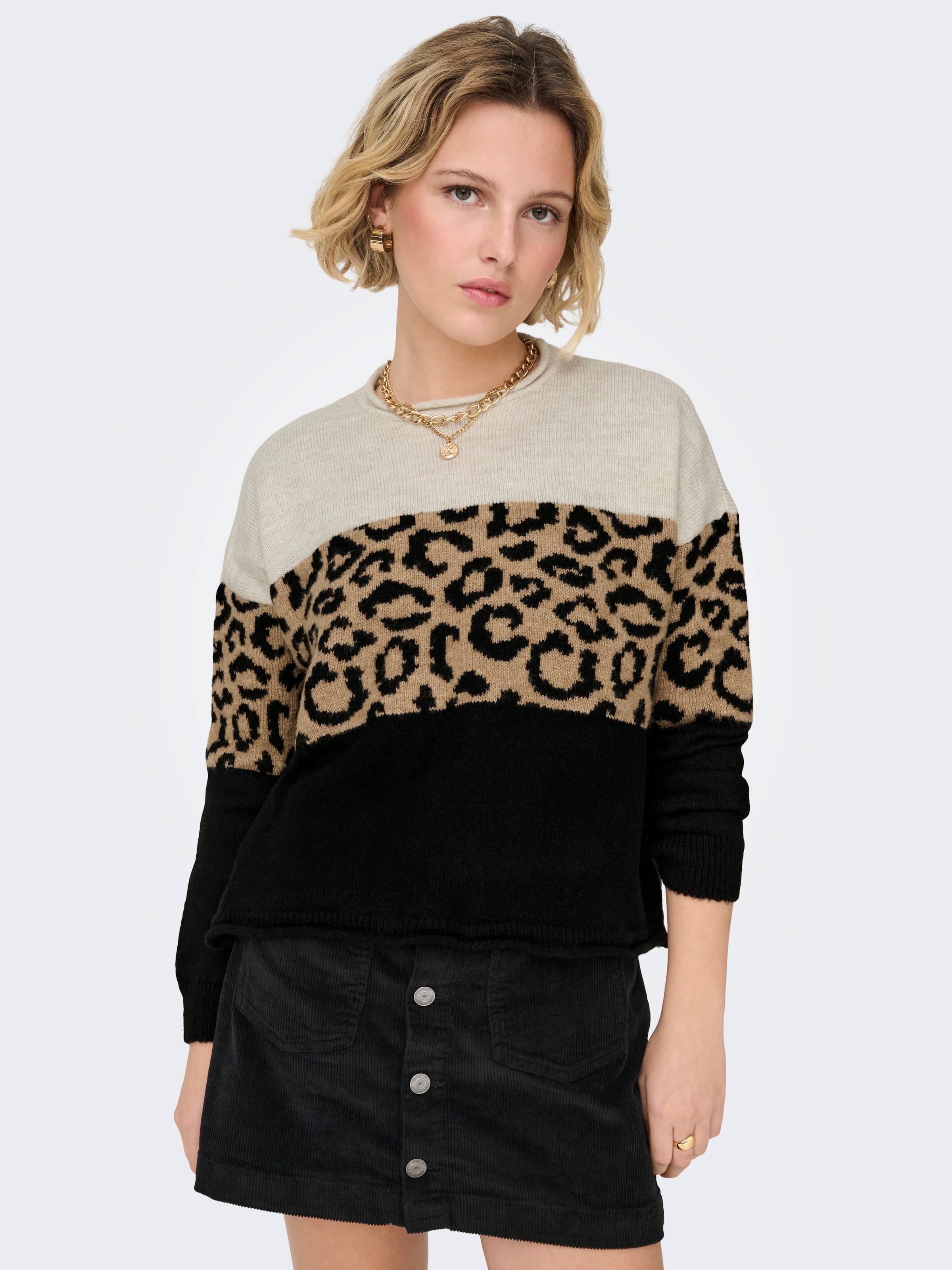 ONLY Rundhalspullover »ONLJADE ANIMAL LS O-NECK NOOS KNT«