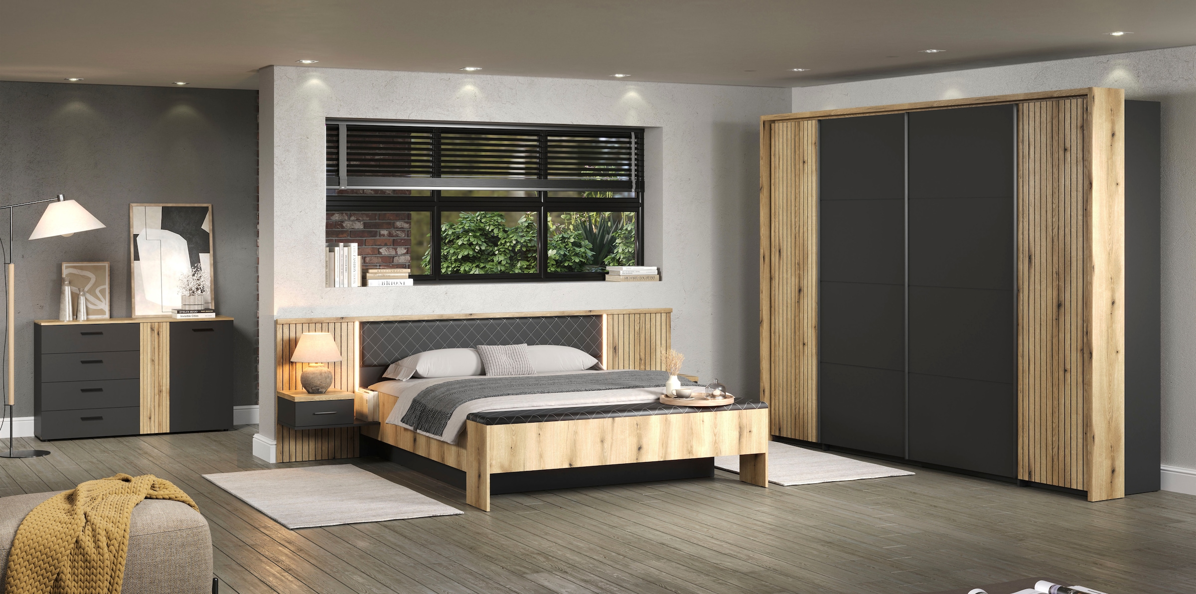 INOSIGN Banc rembourré »Estepona« 1 cuis tlg. banquette-lit rabattable - rembourrage anthracite avec matelassage losanges