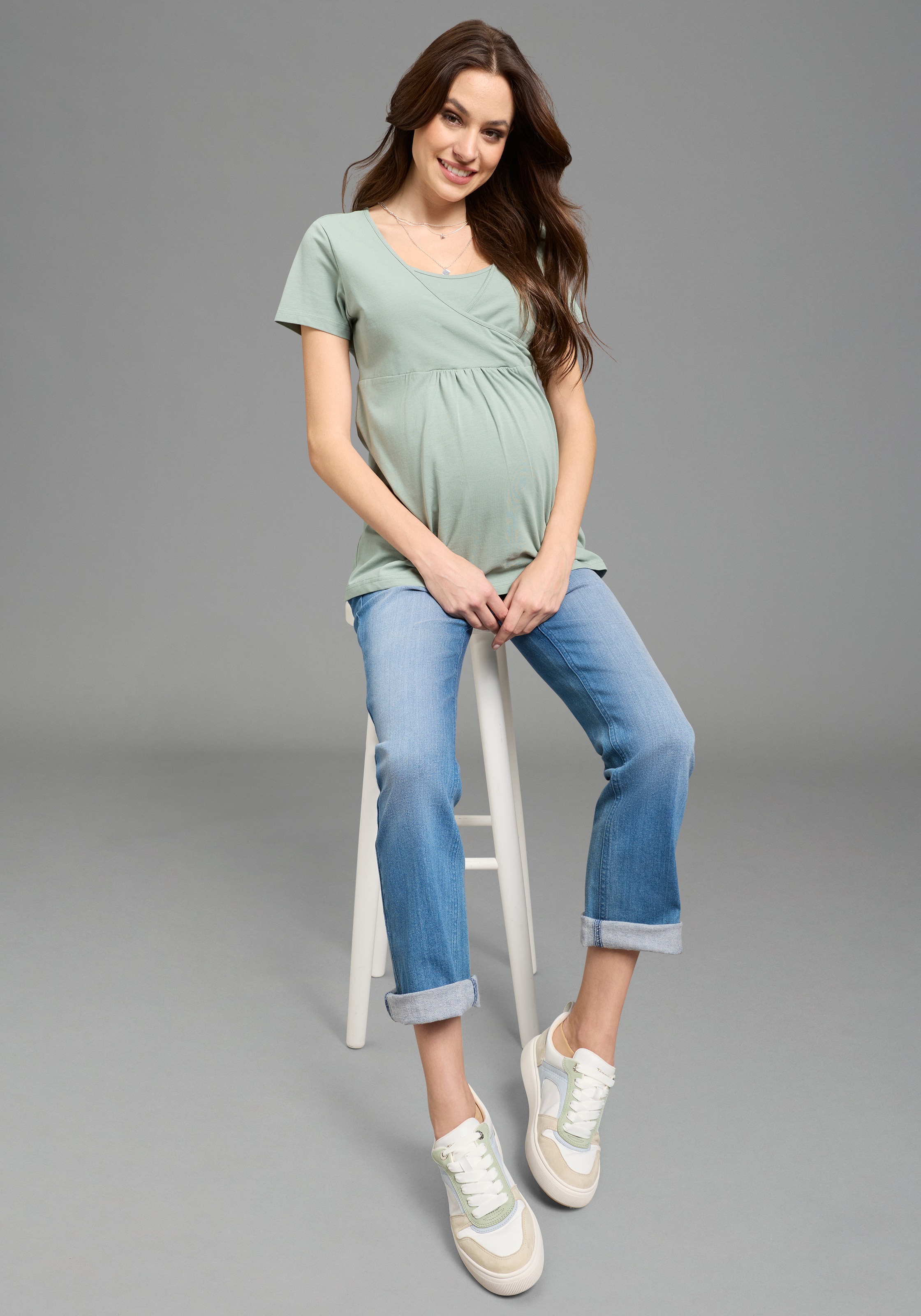 Neun Monate T-shirt de grossesse »2er Pack Umstands-T-Shirt« Packung, 2, 2 pièces ausgestellte Passform, Kurzarm, Wickeloptik mit Stillmöglichkeit