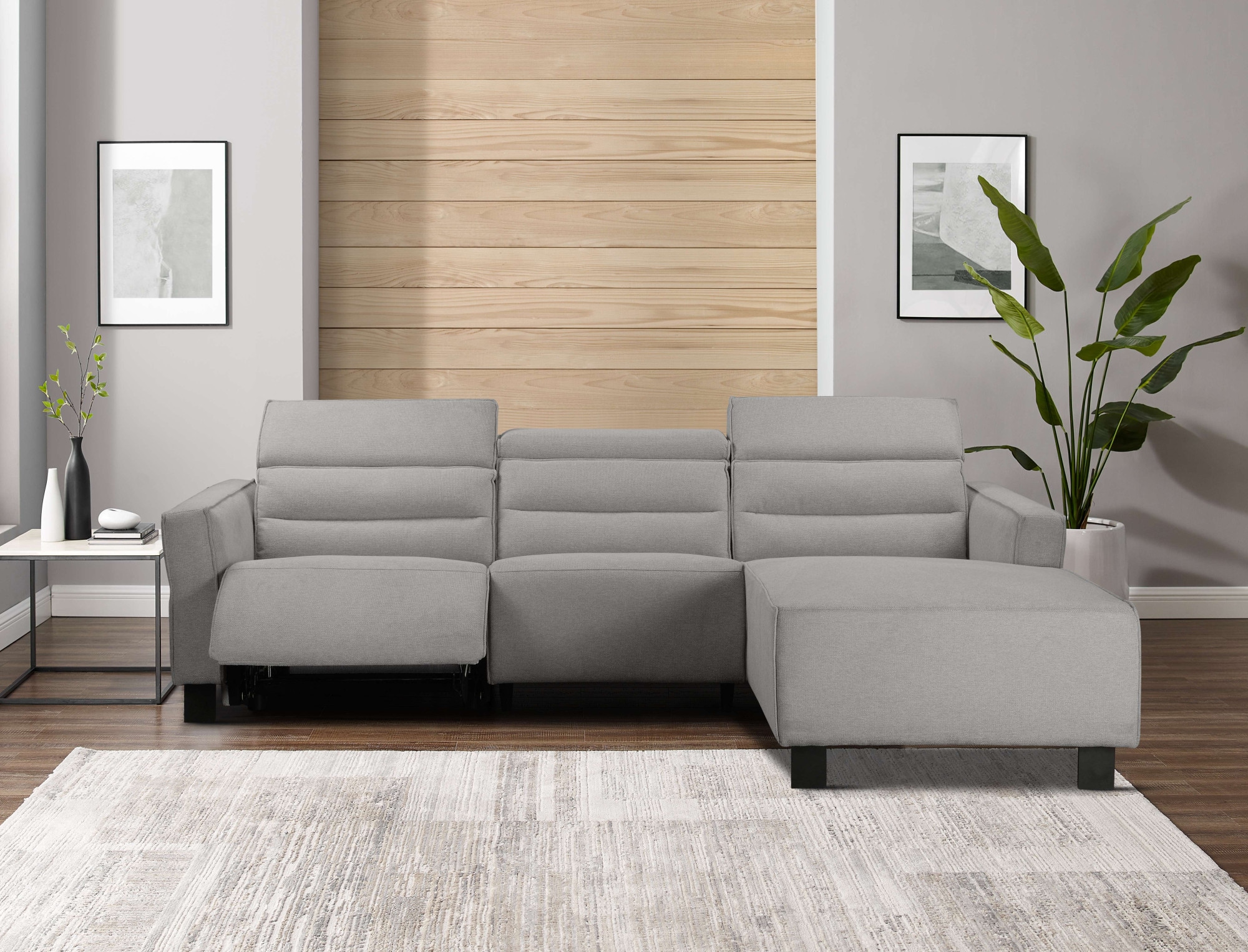 GOODproduct Canapé d'angle »CARPARI Webstoff,L-Form,224 cm, man./elektr. Relaxfunktion« USB A/C et réglage de la tête