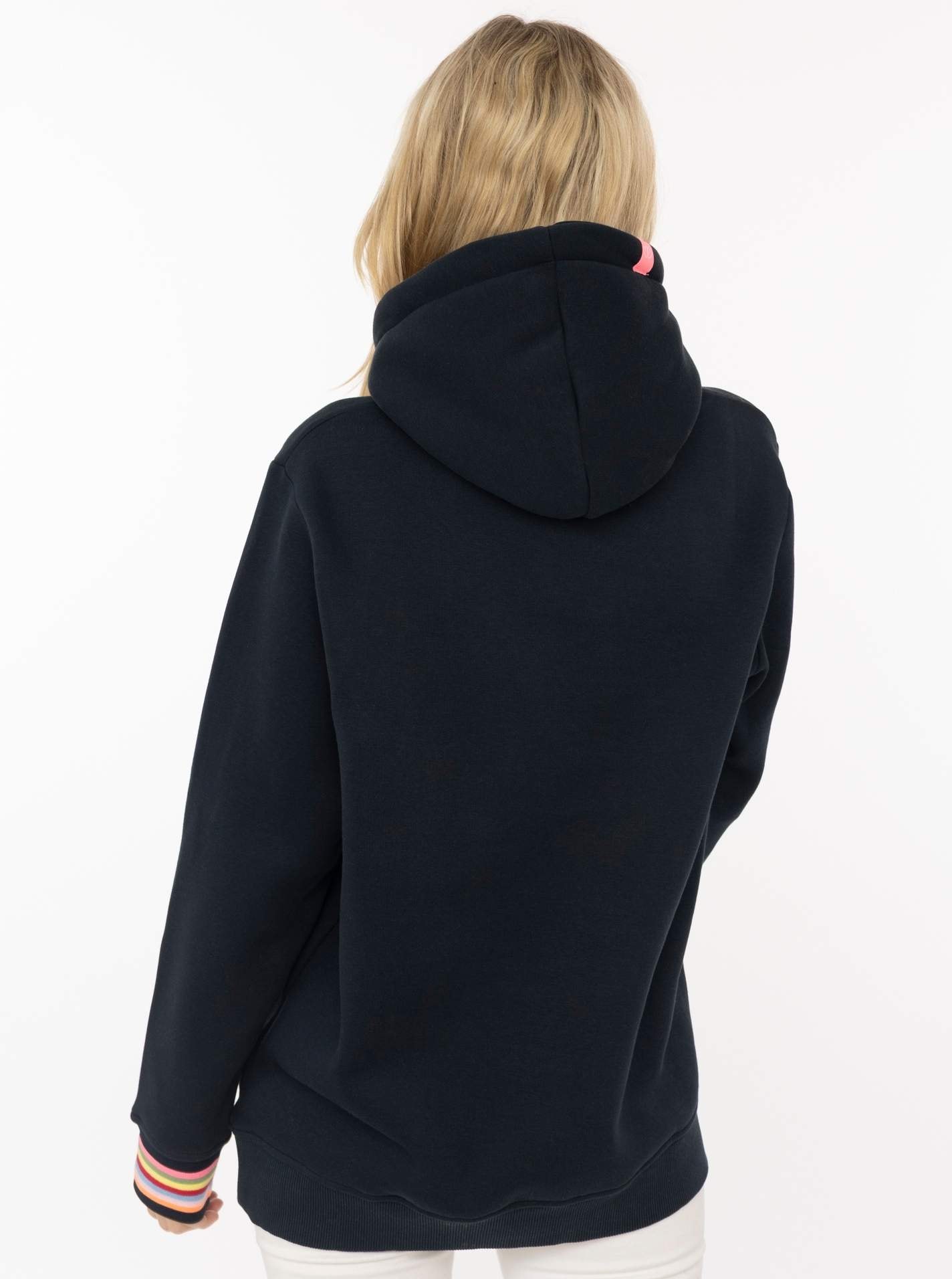Zwillingsherz Hoodie »"POSITIVE"«, logo brodé coloré et poignets rayés, capuche, poche kangourou
