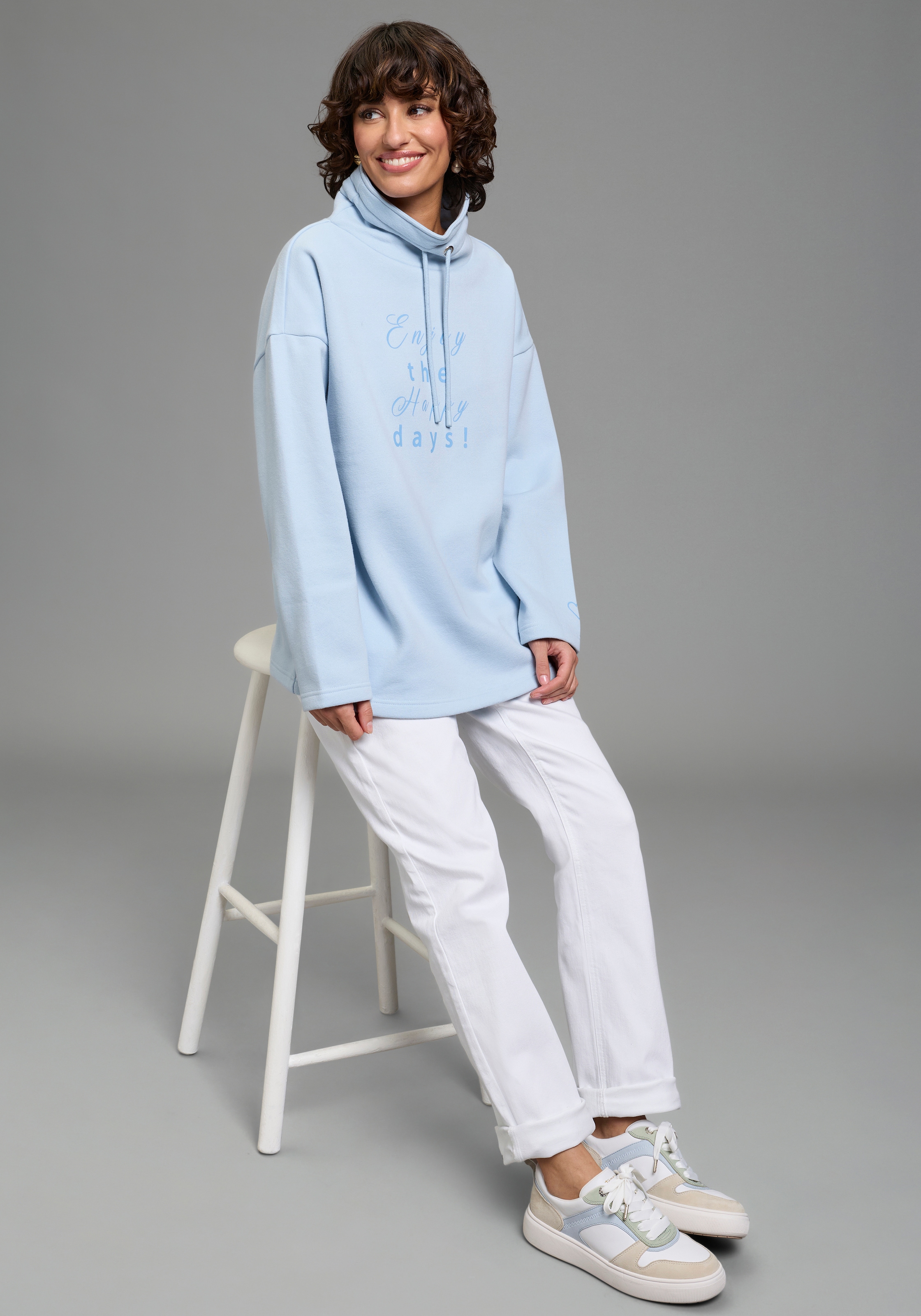 Laura Scott Sweat-shirt long , casual Stil, hoher Stehkragen mit Kordelzug, hüftbedeckende Länge
