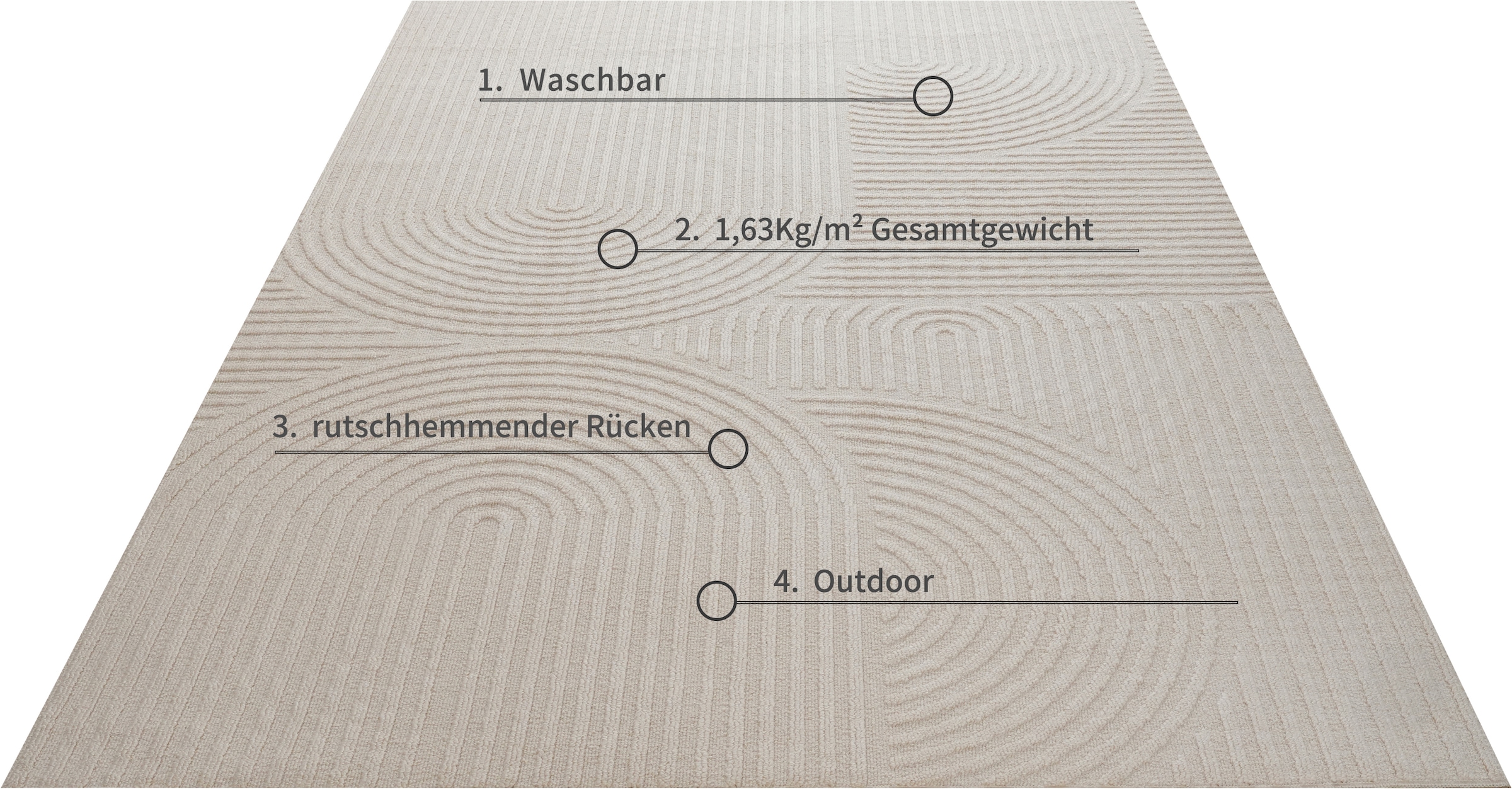GOODproduct Tapis »Jola, In- und Outdoor geeignet, Hoch-Tief-Design, Scandi« Rectangulaire 9 mm Höhe Hoch-Tief-Struktur, Zen, Wetterfest & UV-beständig, Balkon, Camping