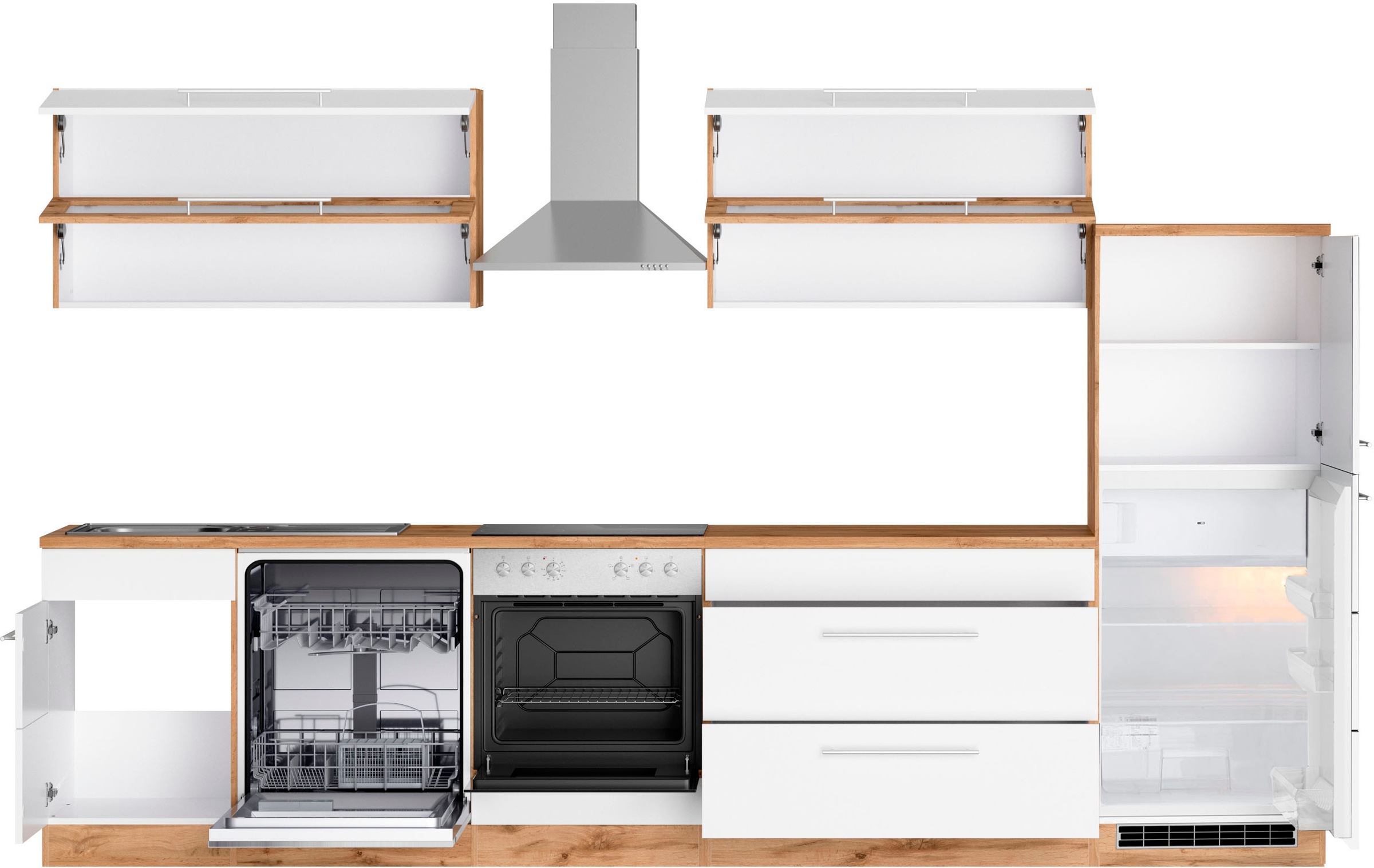KOCHSTATION Kitchenette »KS-Wien« largeur 330 cm, avec ou sans appareils électriques au choix