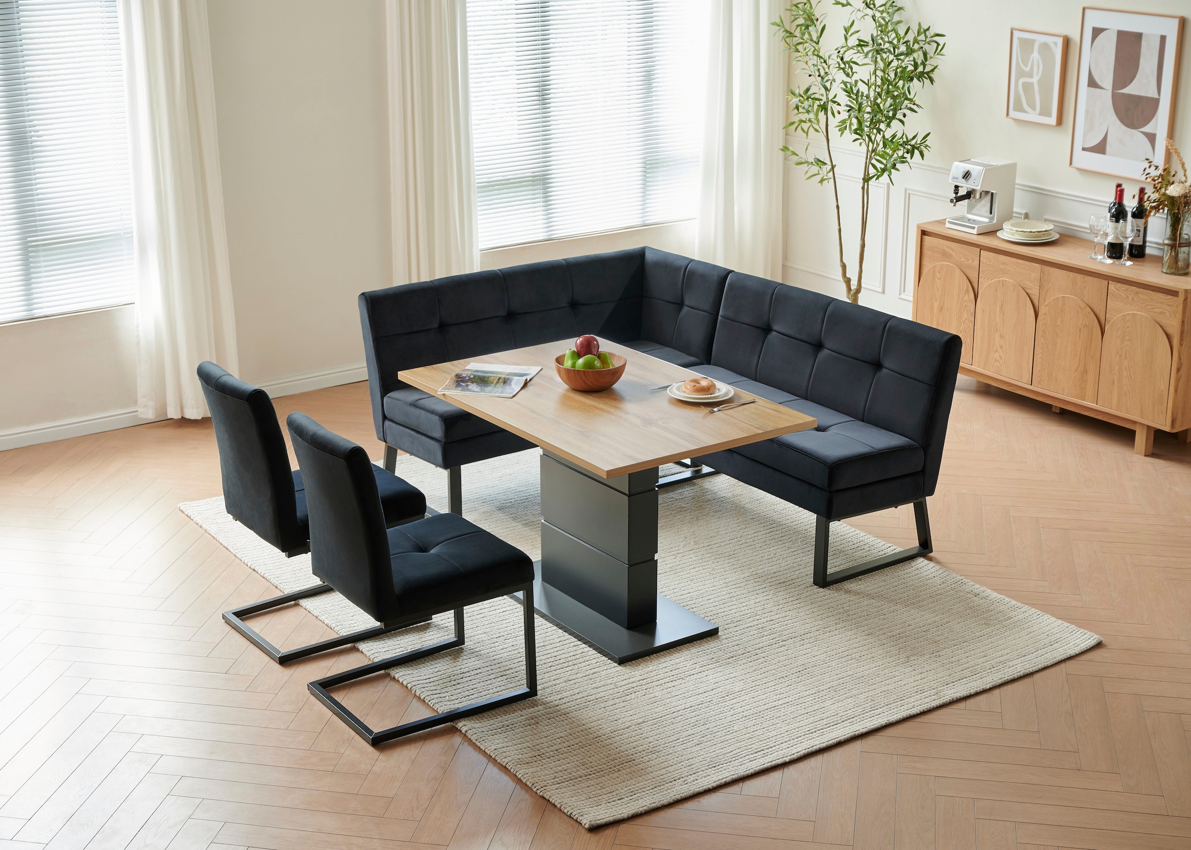 GOODproduct Banc d'angle »Geranie, Sitzbank, Essbank, pflegeleichter Strukturstoff« Eckbank inkl. Stauraum, Pulverbeschichtetes Metallgestell