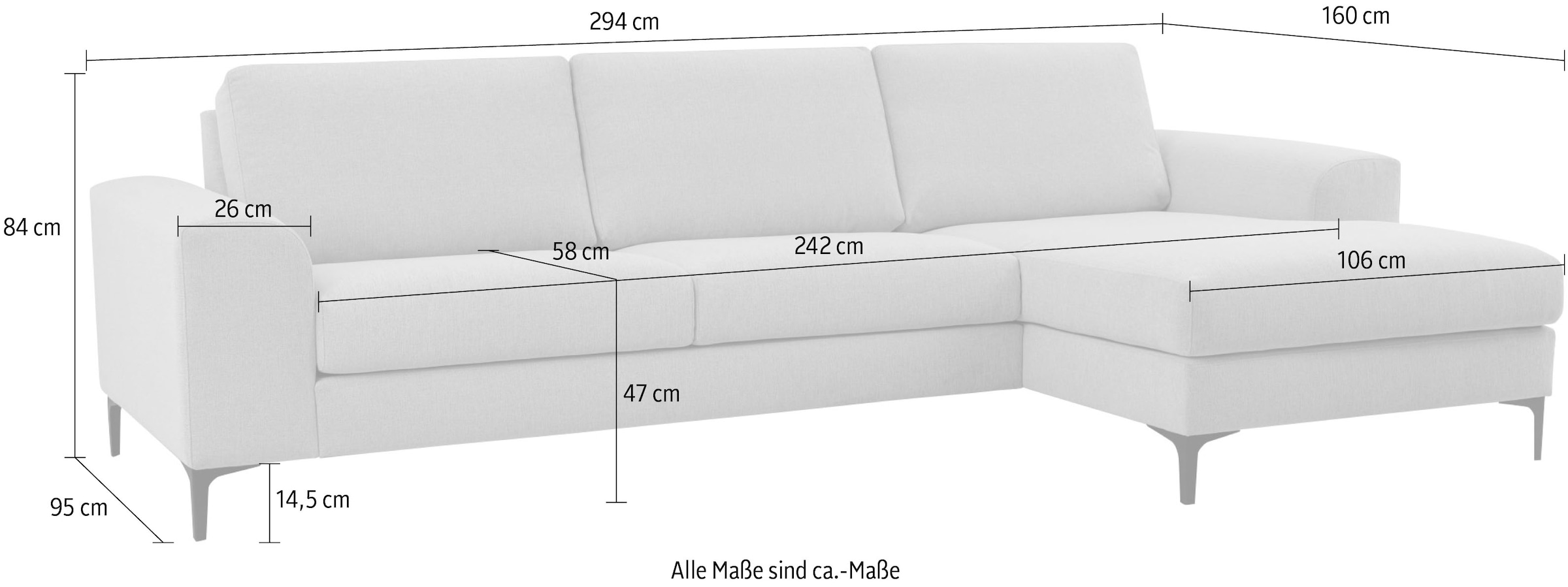 GOODproduct Ecksofa »Henry, L-Form, Breite 294 cm« mit Metallbeinen, Wellenunterfederung, wasserabweisender Stoff