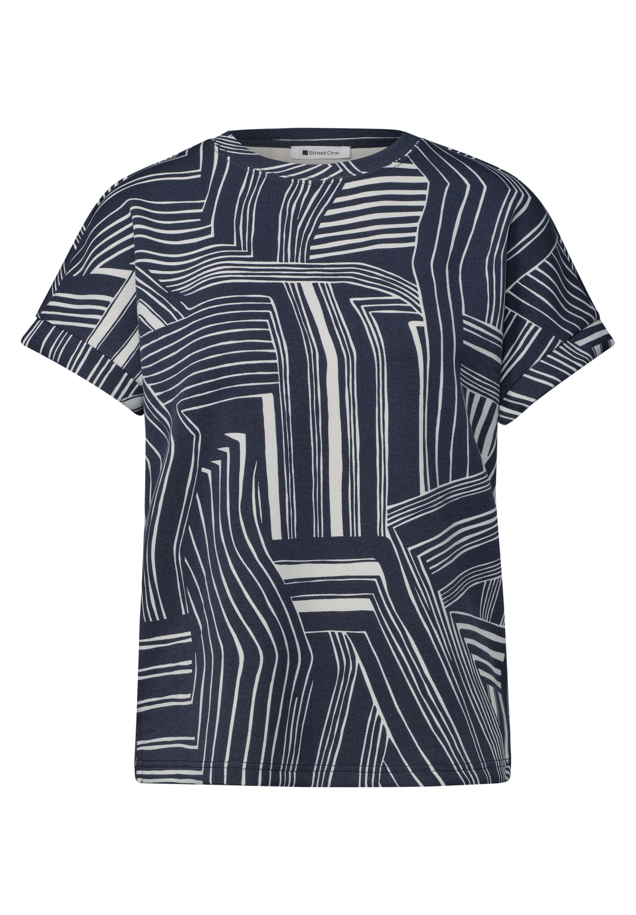 STREET ONE Kurzarmshirt Sommershirt mit Glitzer und grafischem Muster