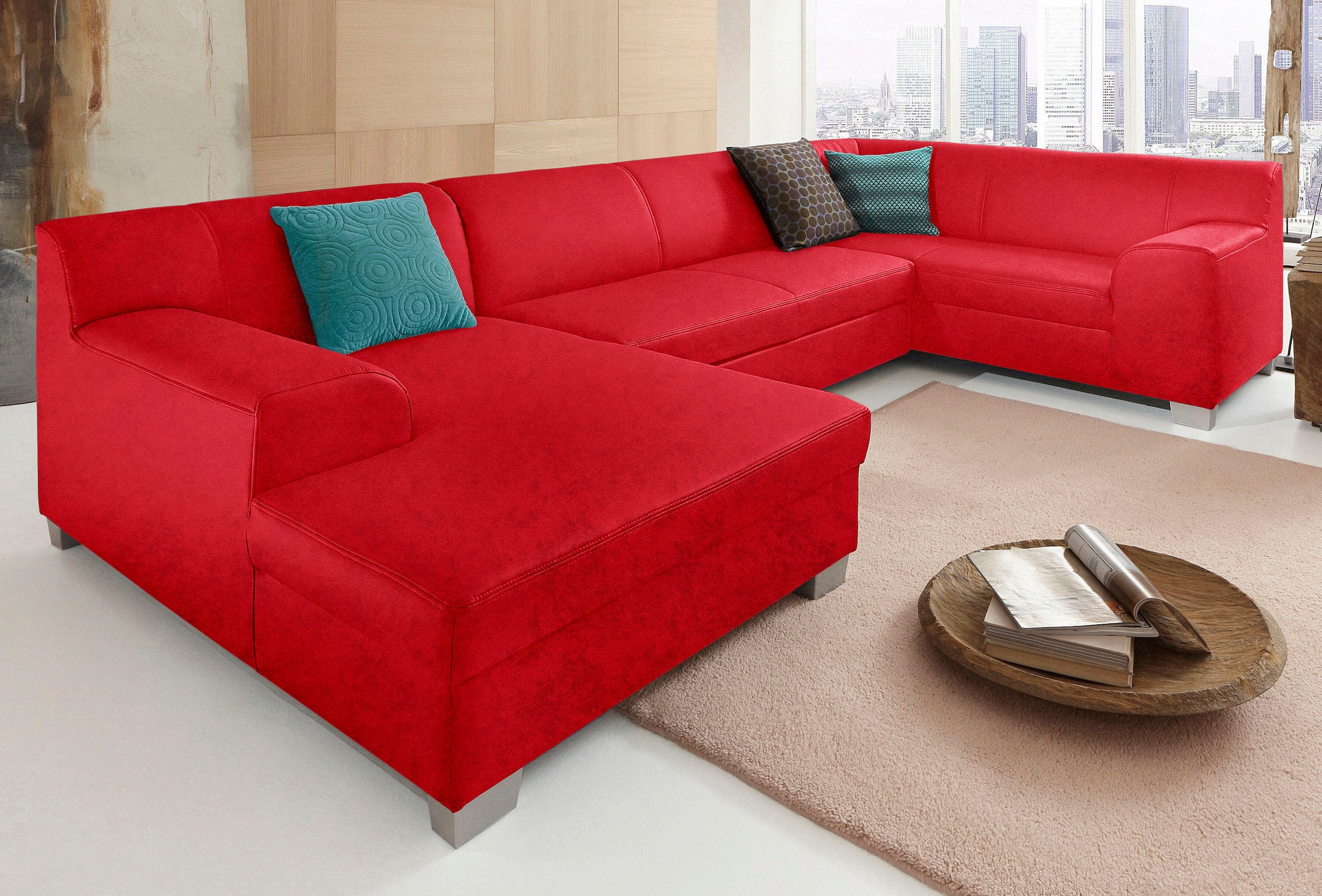 DOMO collection Wohnlandschaft »Amando in vielen Bezugsvarianten, auch in Leder, komfortabel, U-Form« wahlweise mit Bettfunktion, fester Sitzkomfort, frei im Raum stellbar