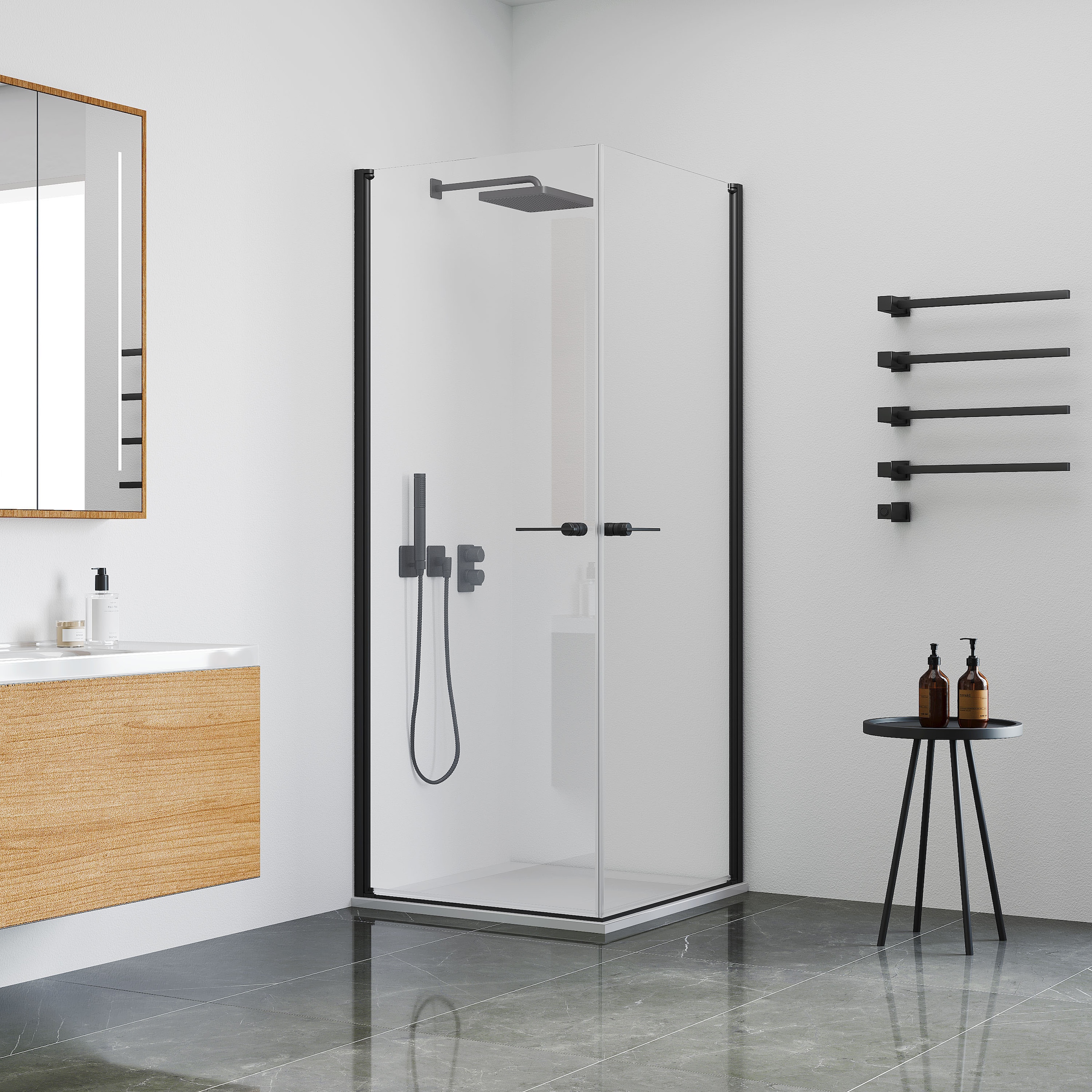 welltime Eckdusche »Firenze« Rahmenloses Design mit extravaganten Griffen, 6mm ESG