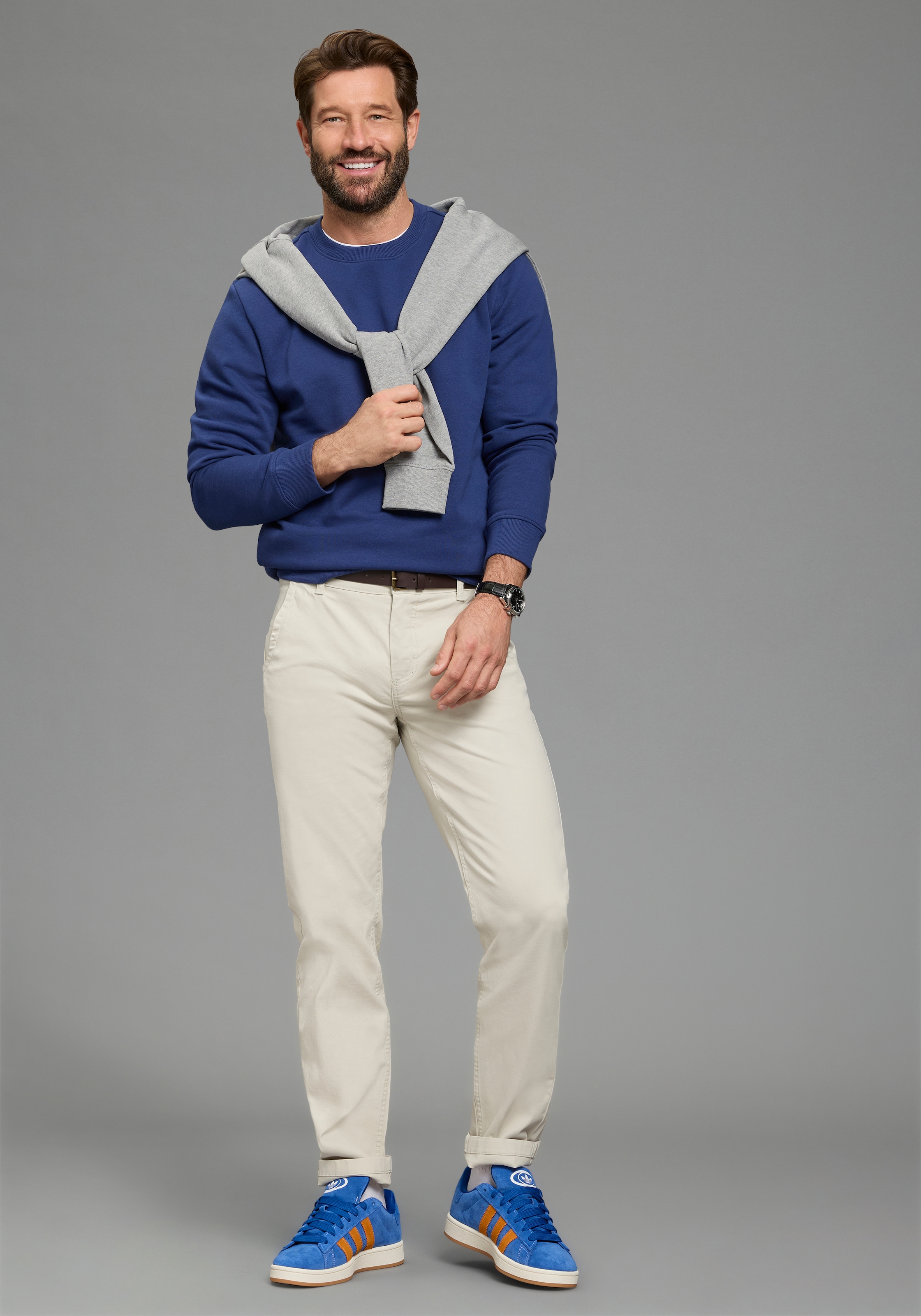 Man's World Sweat-shirt, 2 pièces mit Rundhalsausschnitt, unifarben, Langarm, normale Passform
