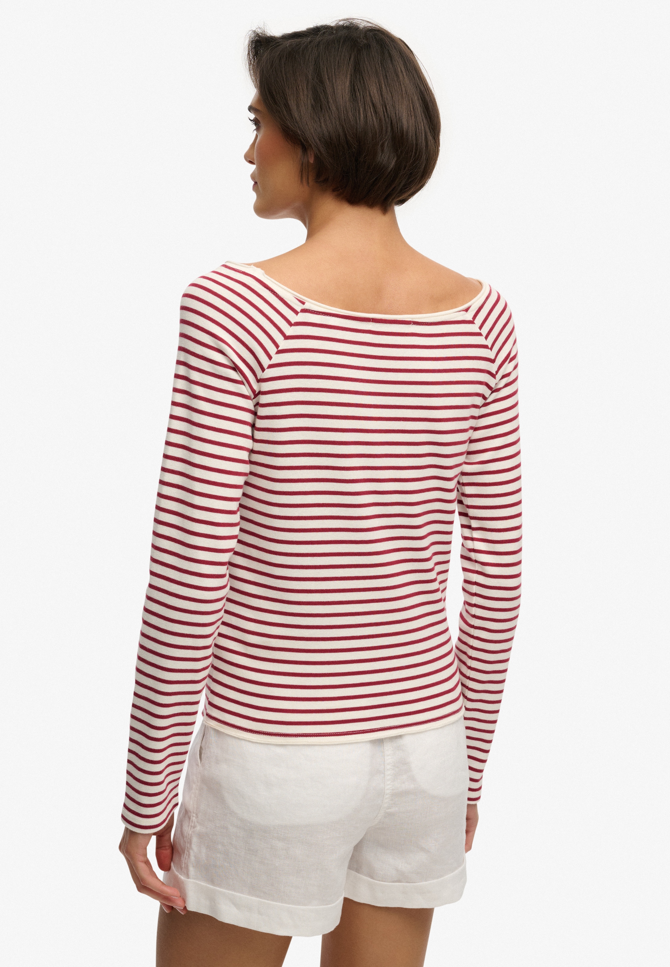Superdry T-shirt à manches longues »BARDOT OFF SHOULDER TOP« mit U-Boot Ausschnitt und Wellenkante am Bund