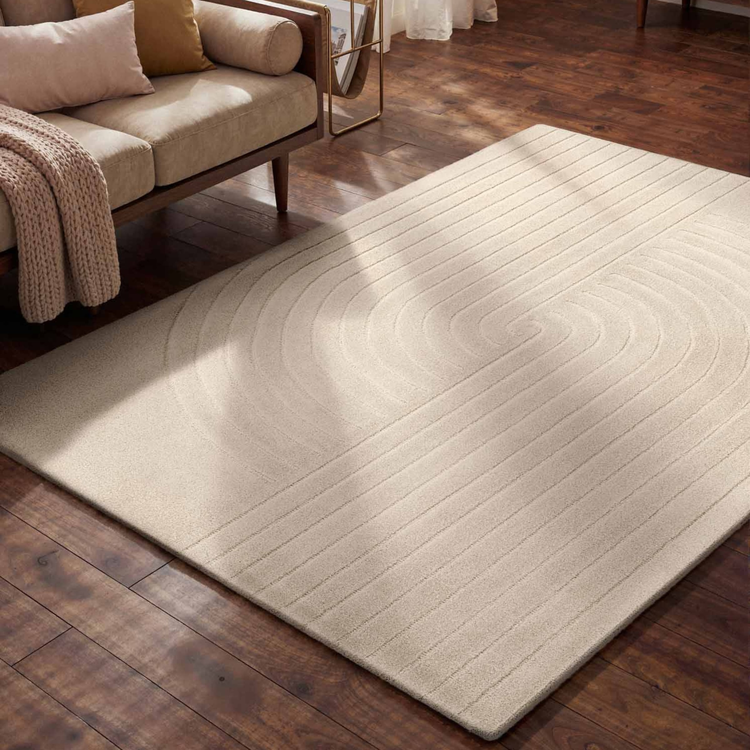 vikosa Tapis en laine »Arcura« Rectangulaire 15 mm Höhe Wolle Handgemacht, Hoch-Tief-Effekt, Geometrisches Linien Wellendesign