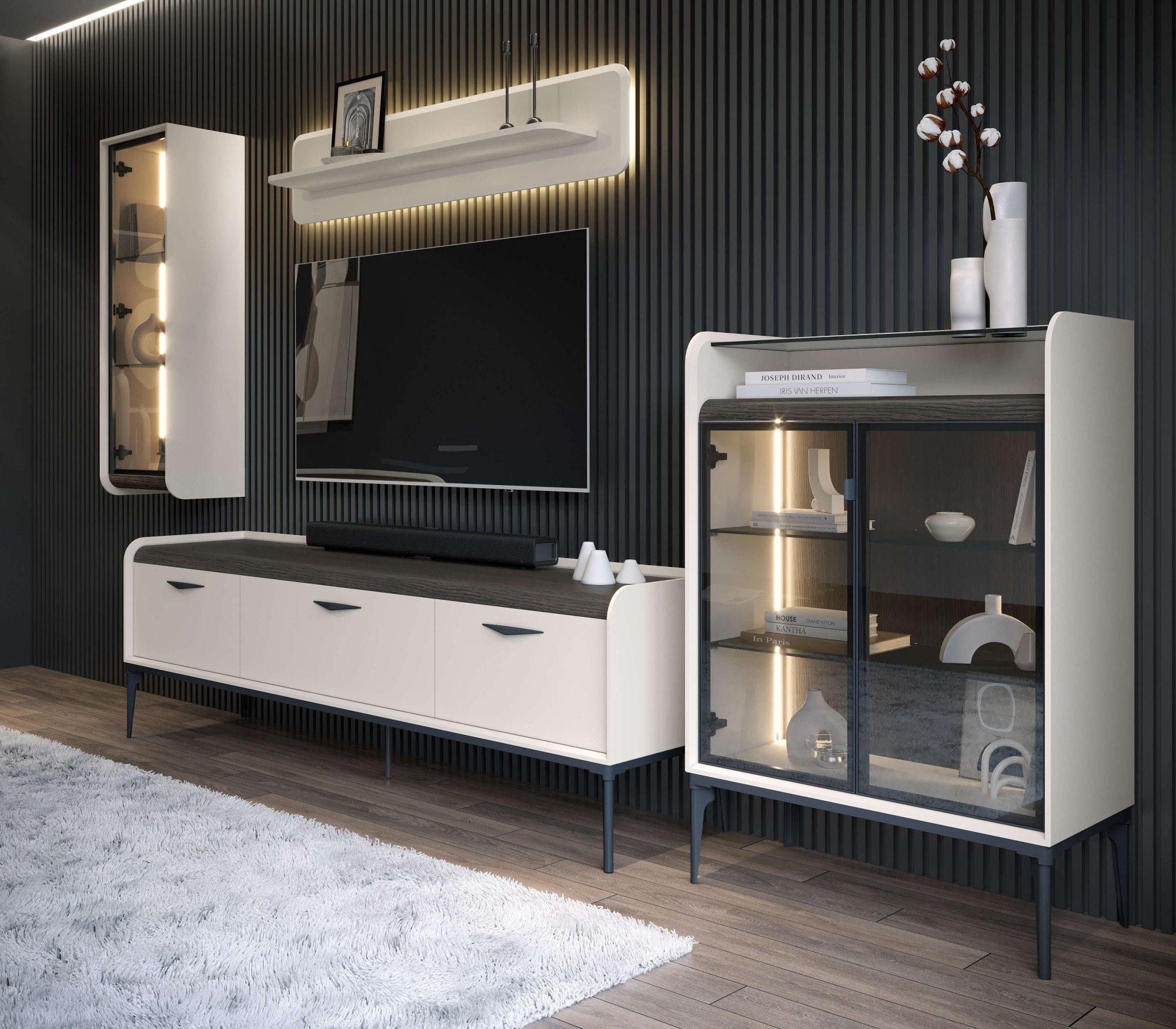 GOODproduct Vitrine suspendue »Soffy Wandschrank, Schwebendes Design für modernen Wohnraum« Laqué UV, fonction soft close, montage mural, poignée métal