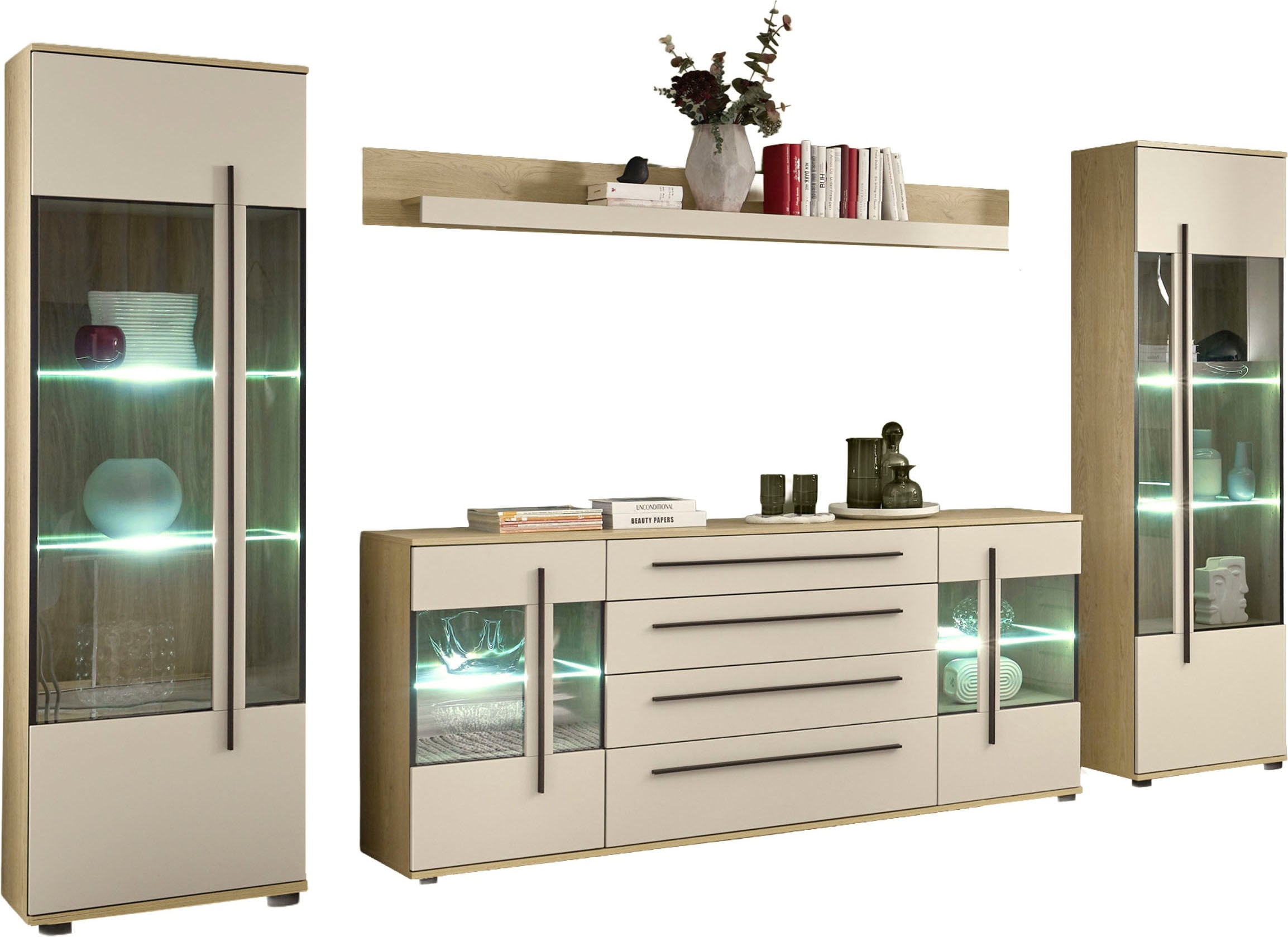 Home affaire Wohnwand »Cantara, Anbauwand, Wohnzimmer-Set, in Eiche Evoke, Weiss oder Kaschmir« Set, 
