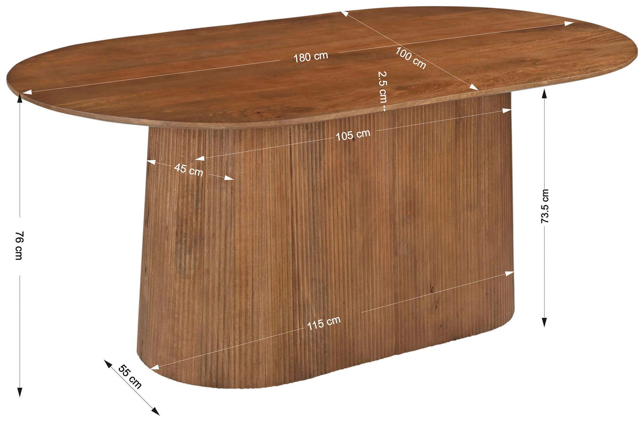 SIT Esstisch »Kapstadt oval aus Mangoholz mit Sockelfuss im Lamellendesign« Moderner Lamellen-Sockel & ovale Tischplatte aus Mangoholz
