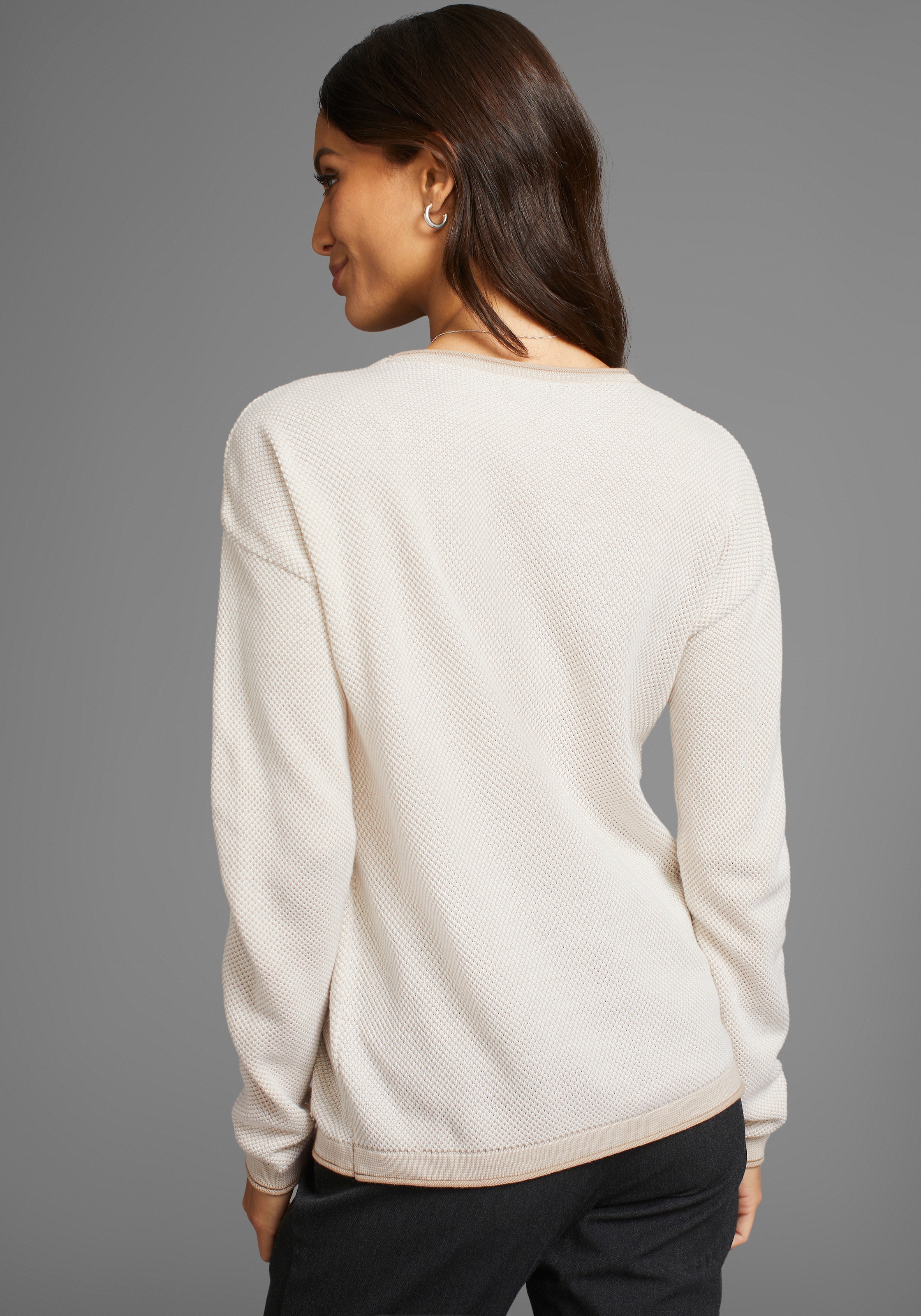 Laura Scott Pull à col rond leichter Feinstrick mit Waffelmuster und dezenten Rollkanten