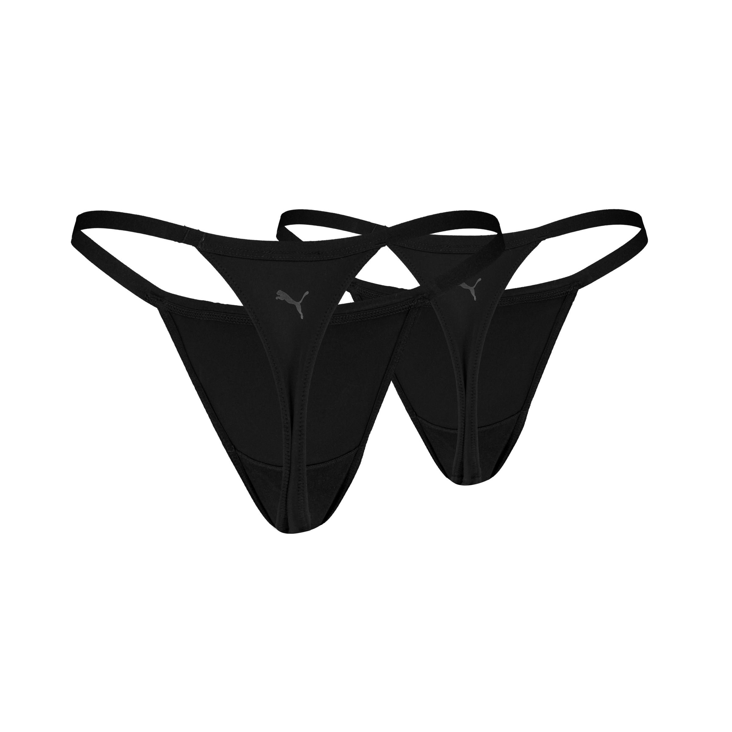 PUMA String »PUMA WOMEN MICROFIBER TANGA STRINGS 2P« avec ceinture élastique, impression logo au dos, design taille mi-haute