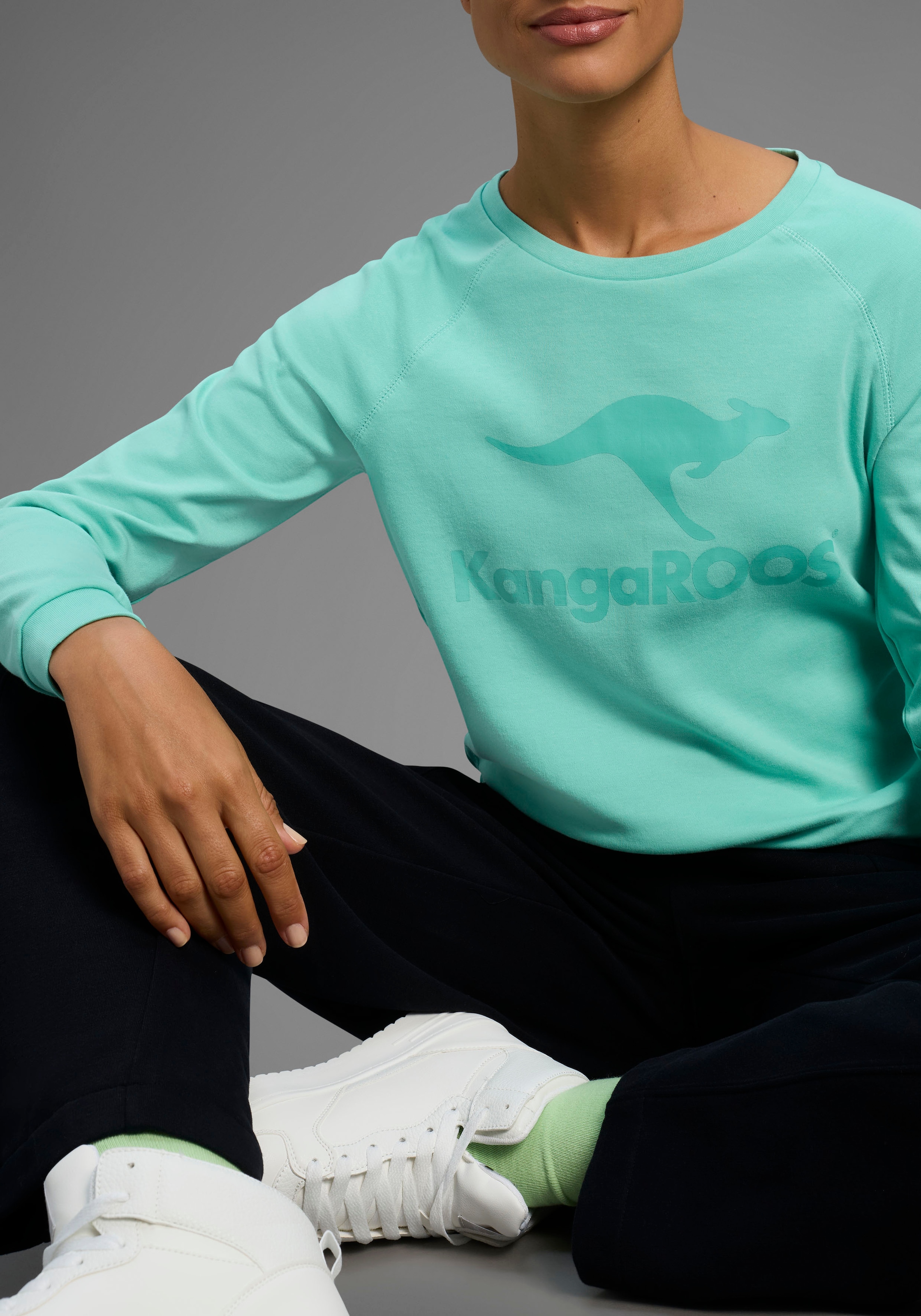 KangaROOS Sweatshirt Langarm,  figurumspielender Schnitt,  mit Print,  Rundhalsausschnitt
